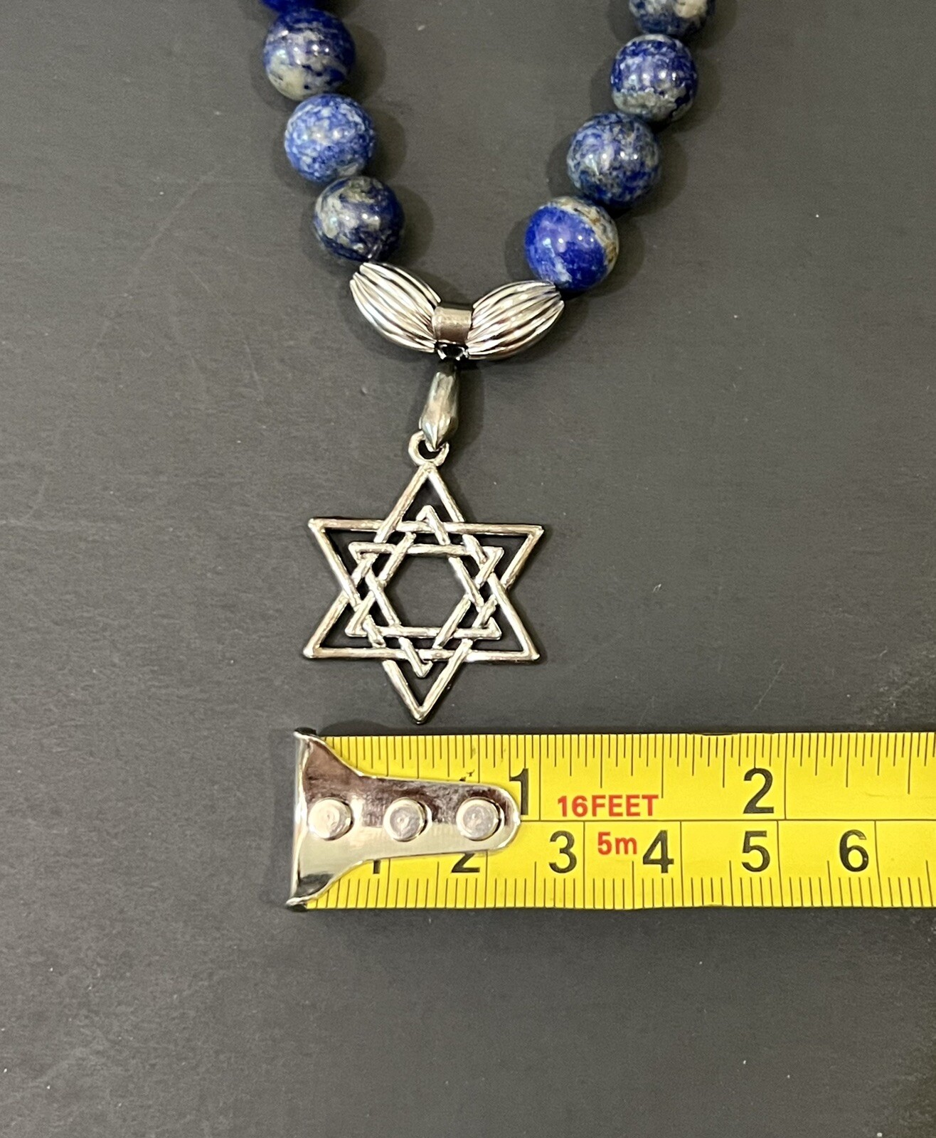 Handmade Jewish Star Of David Silver & Blue Beaded Elastic Chocker Necklace NEW