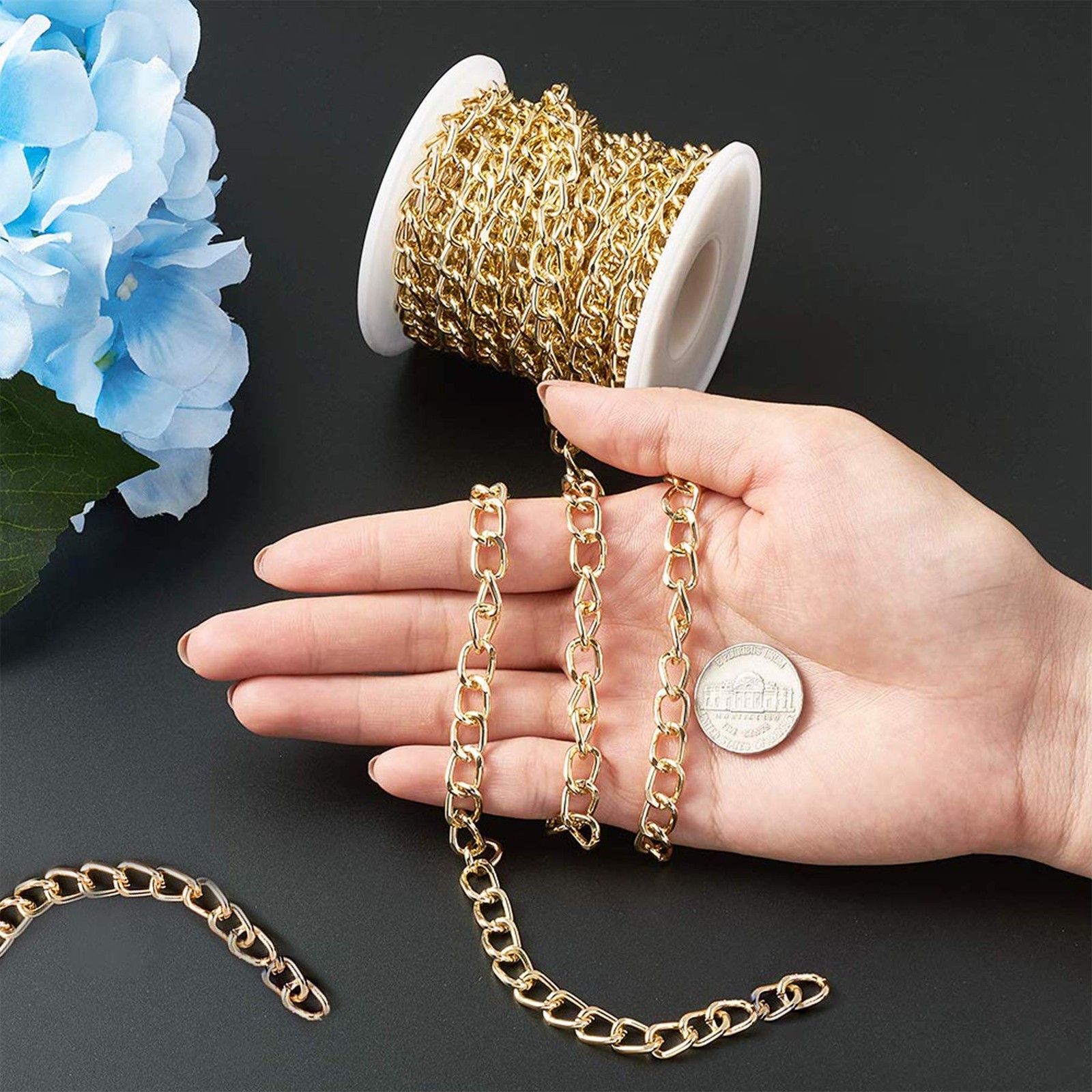 16.4Feet Gold Plated Brass Curb Chain Twisted Chunky Link Chains Bulk with Spool
