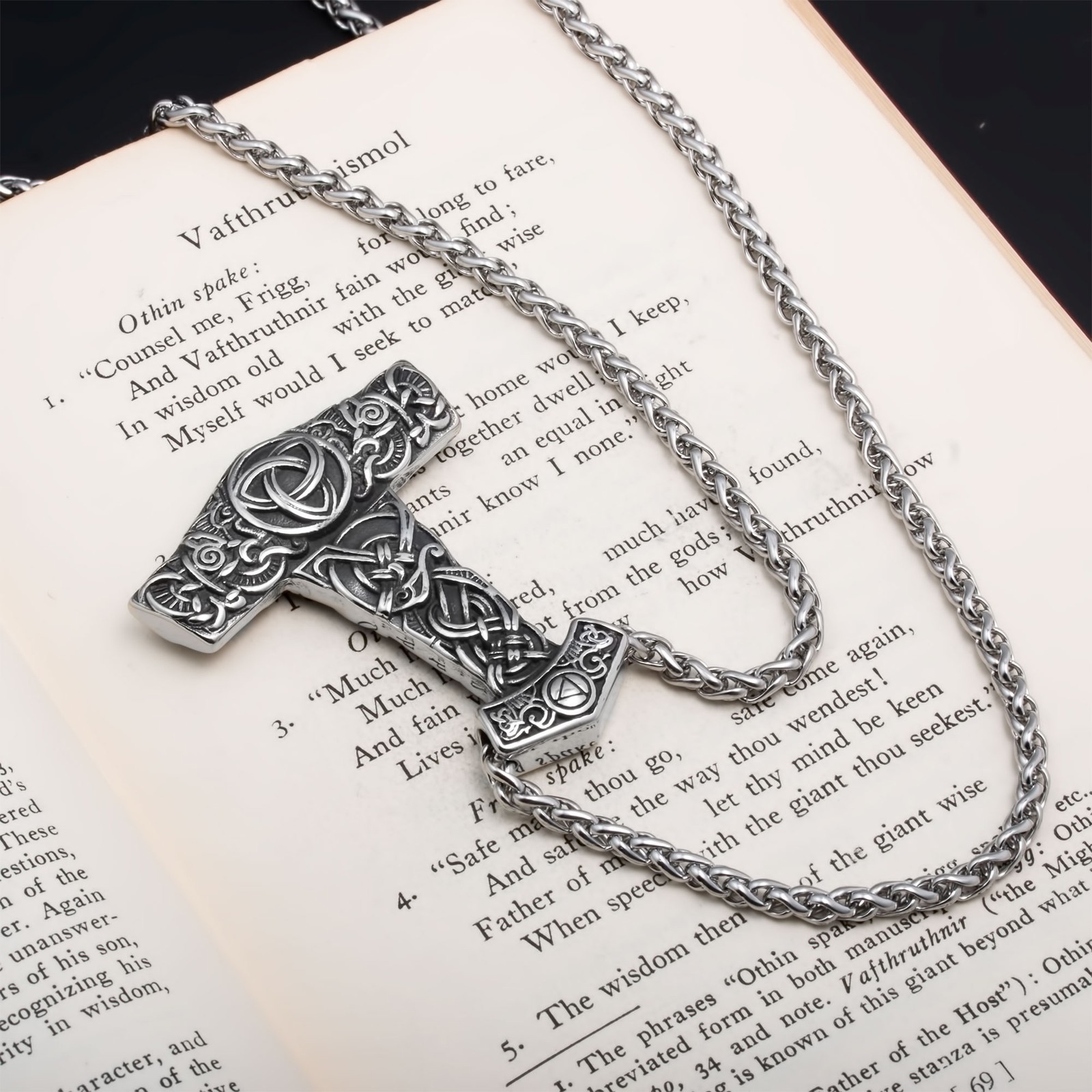 Viking Mjolnir Thor’s Hammer Trinity Stainless Steel Pendant Necklace