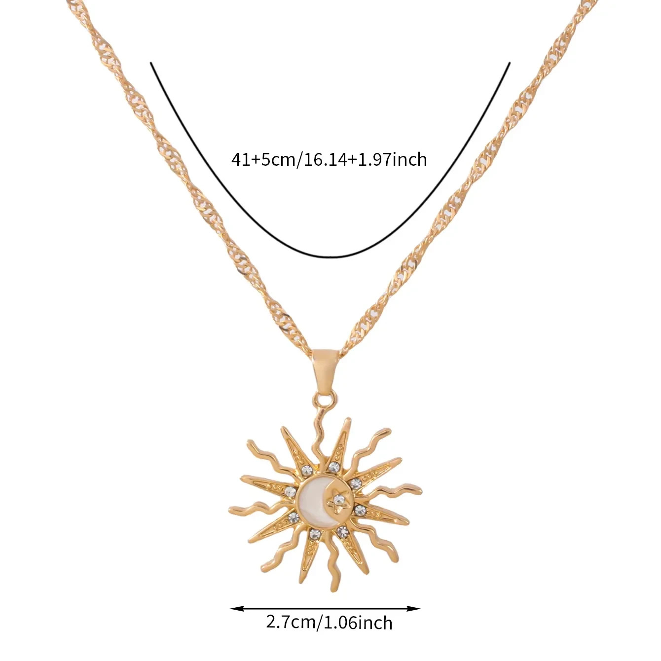 Sun Moon Star Rhinestone Pendant Necklace Retro Women Party Jewelry Gift