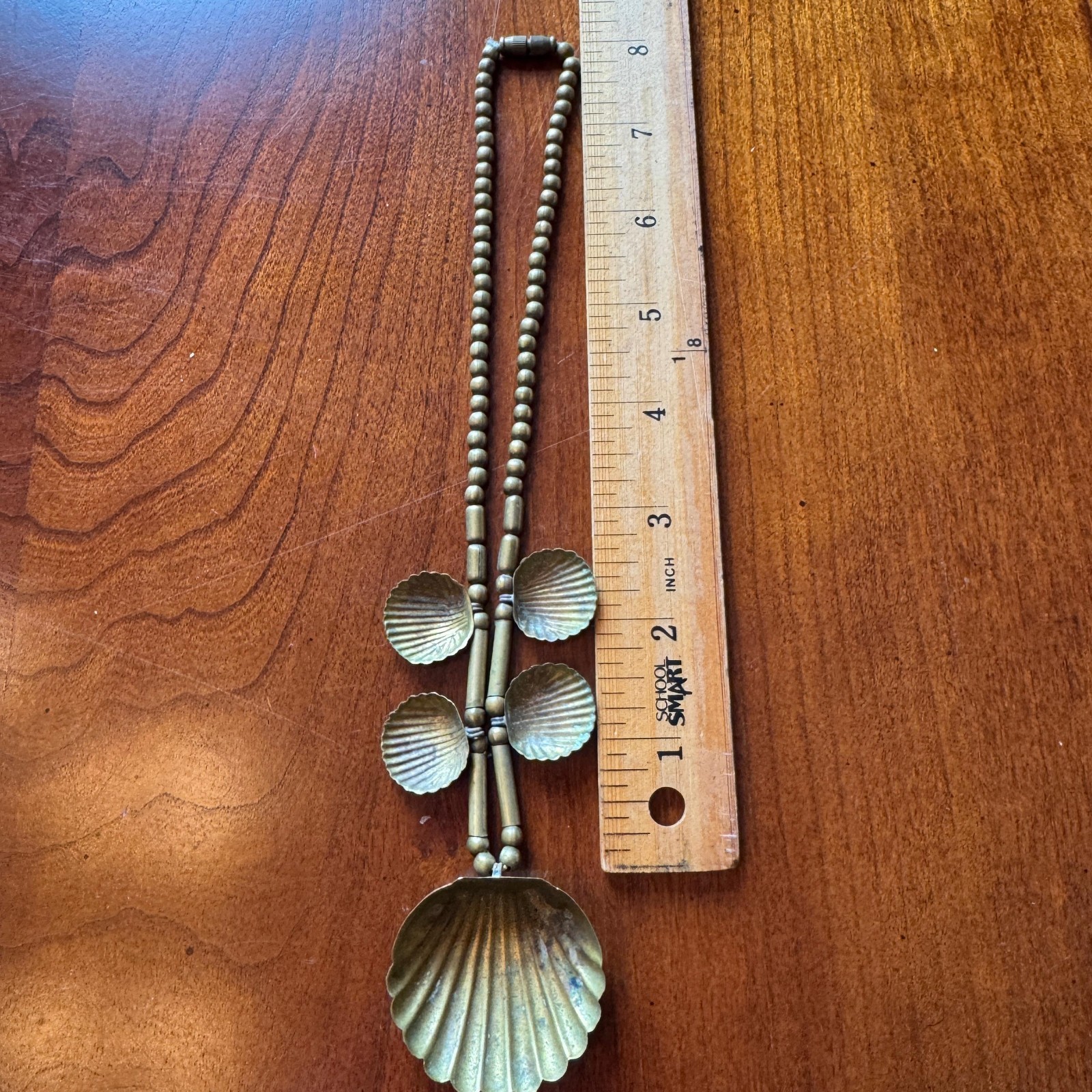 VTG Brass Seashell Statement Necklace Gold Tone Coastal Beach Jewelry Boho 16”