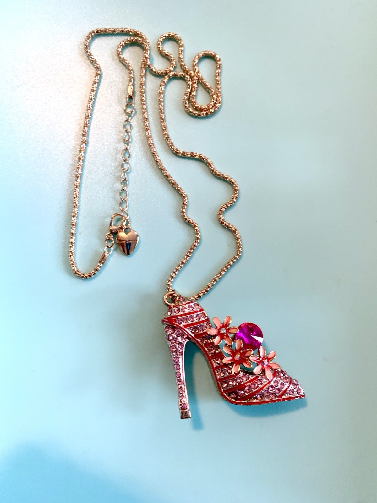 Betsey Johnson Red Pink Enamel Rhinestone 3~D Hi-Heel Shoes Necklace New