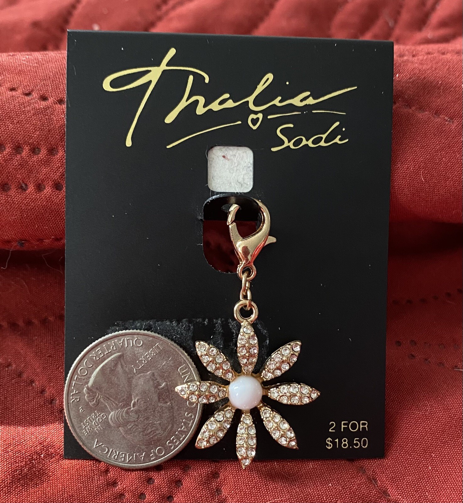 Thalia Sodi Flower Charm in Gold-tone, White, Colorless Stones Lobster Clasp