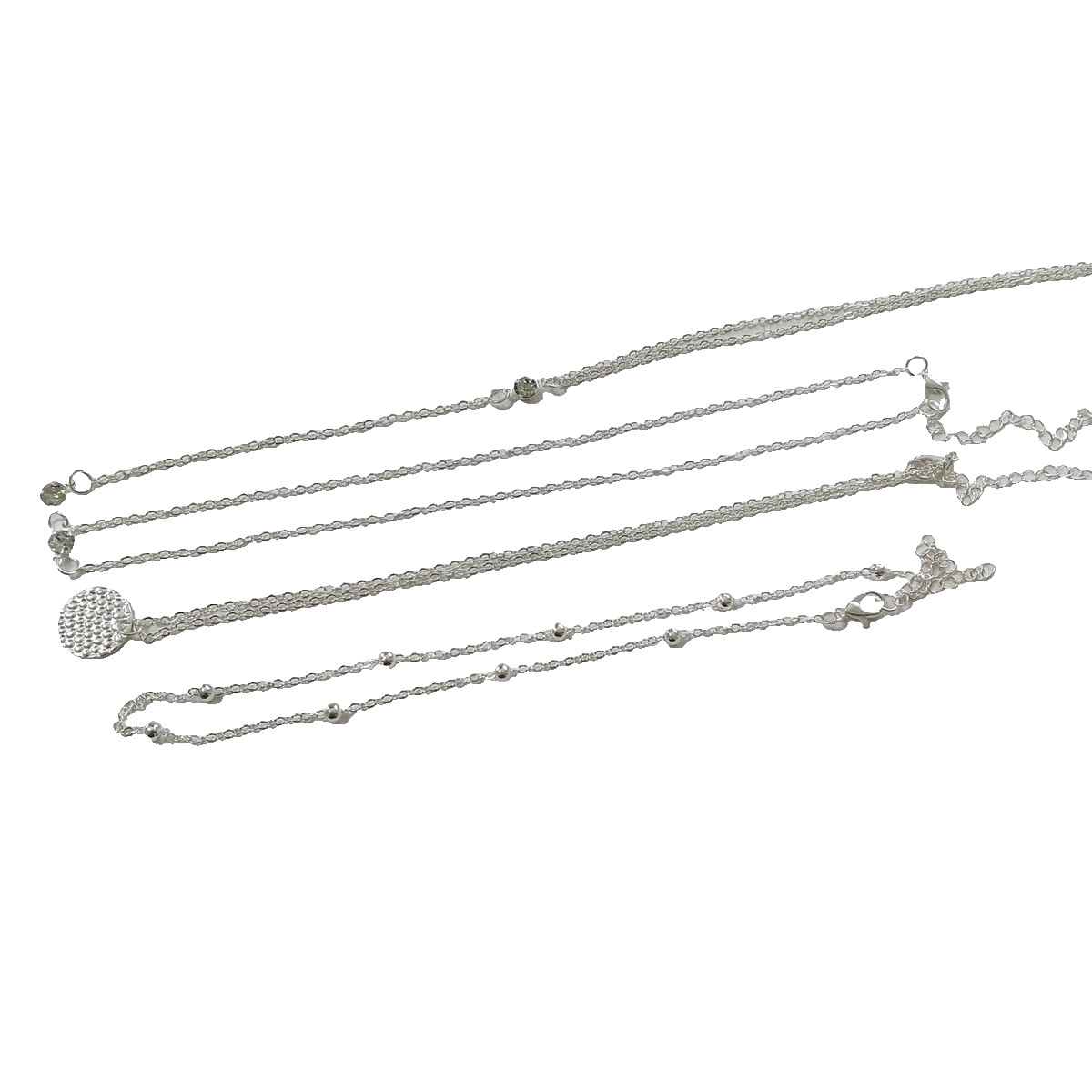 4pcs Stacked Women Necklace Brass Plated Silver One Size