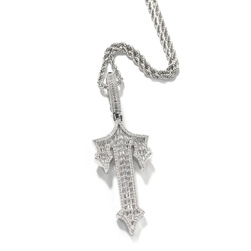 Iced Out Anchor Cross Pendant Necklace Men Hip Hop CZ Bling Rapper Jewelry