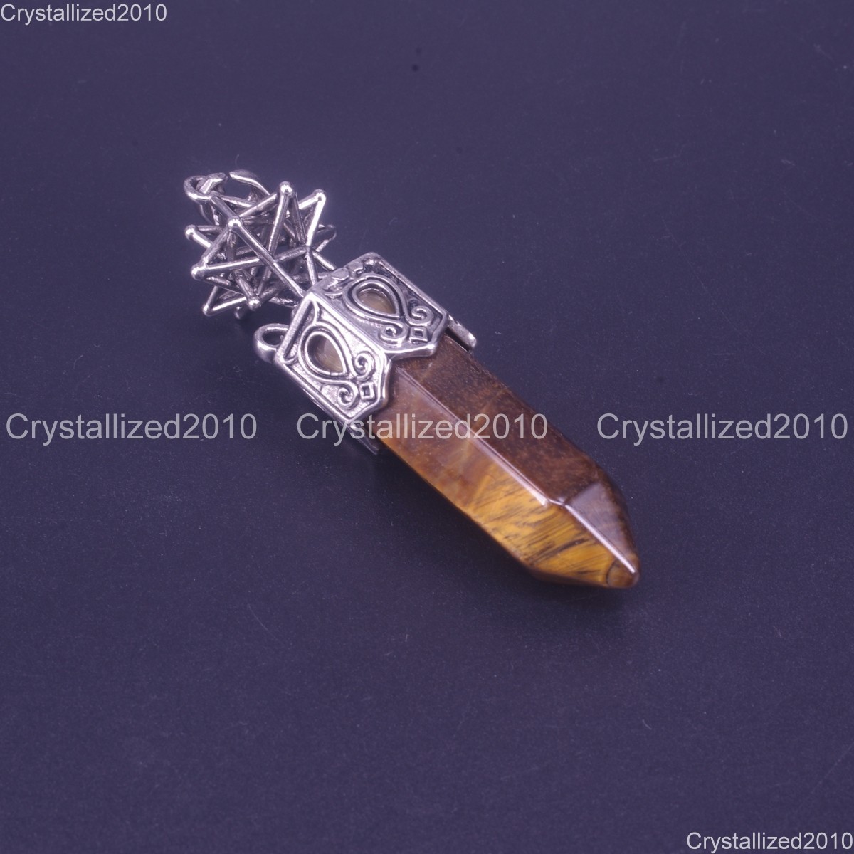 Natural Gemstone Hexagonal Chakra Healing Pendant Bead Tibetan Silver 16x68mm