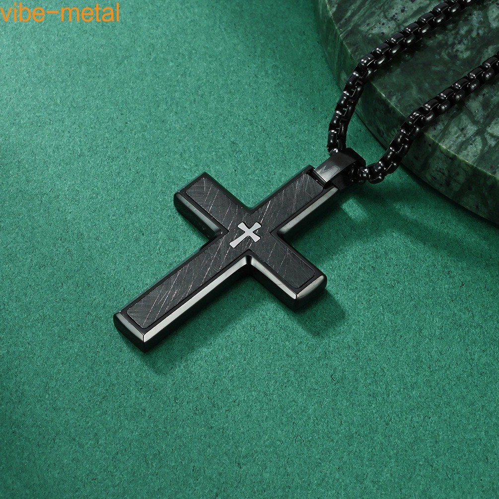 Stainless Steel Double Layer Cross Pendant Necklace for Men Boy Stylish Gifts