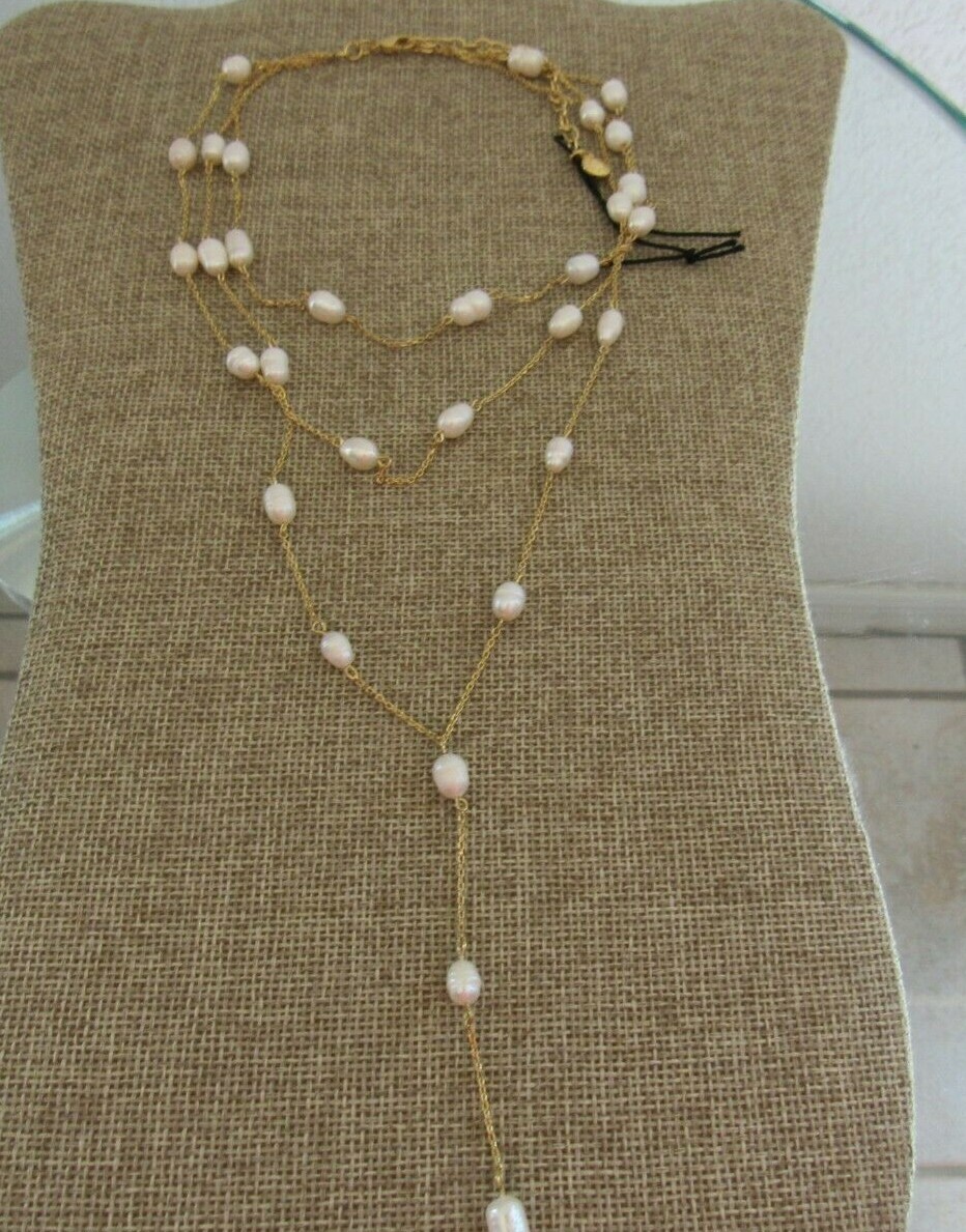 BaubleBar chain faux pearl station layered Y necklace gold tone