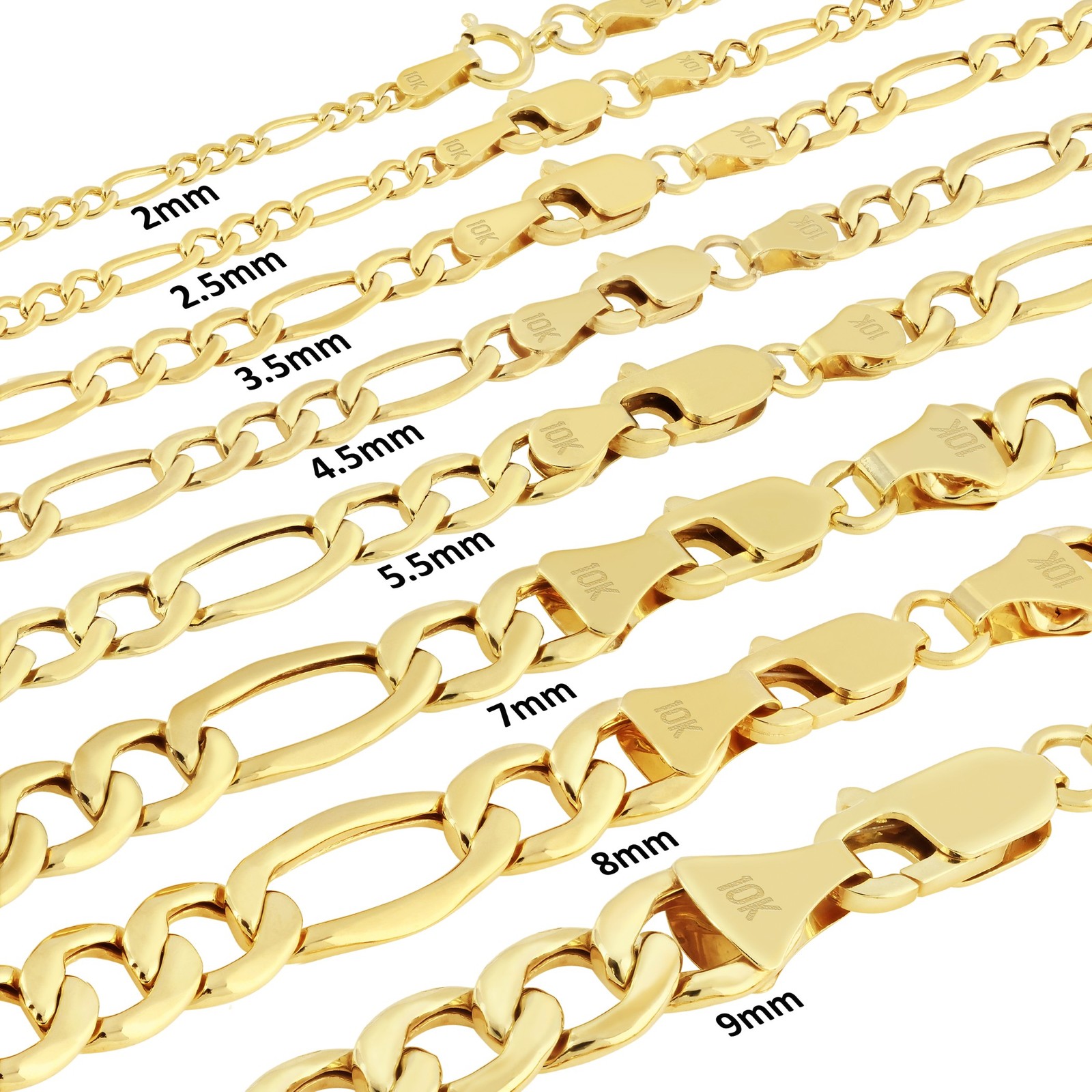 10K Yellow Gold 2mm-9mm Italian Figaro Chain Link Bracelet Mens Women 7″ 8″ 9″