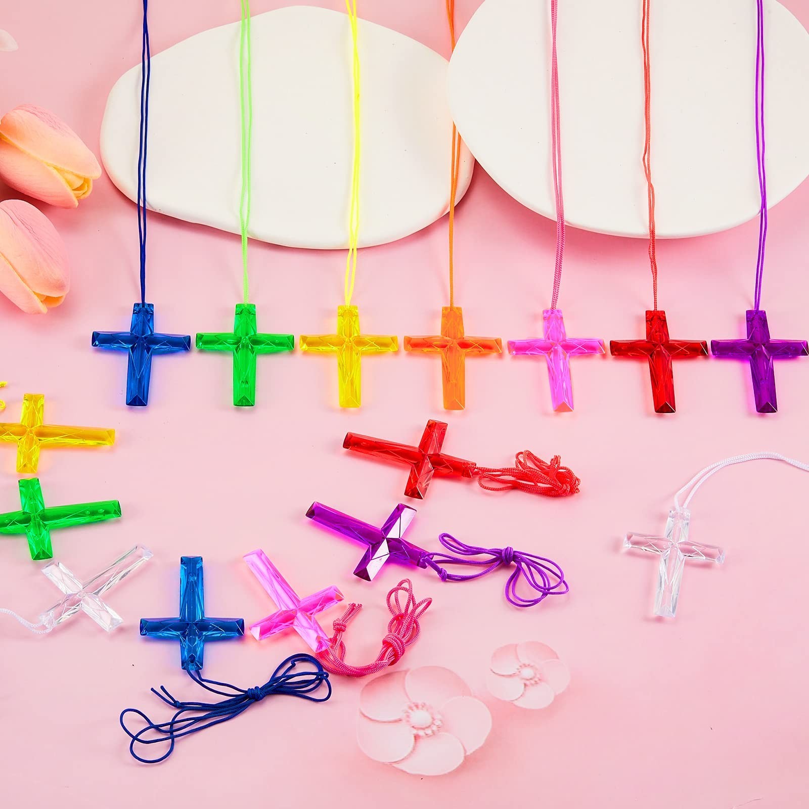 96 Pcs Crystal Cross Necklaces Bulk – Shatterproof Mini Church Jewelry, VBS Gift