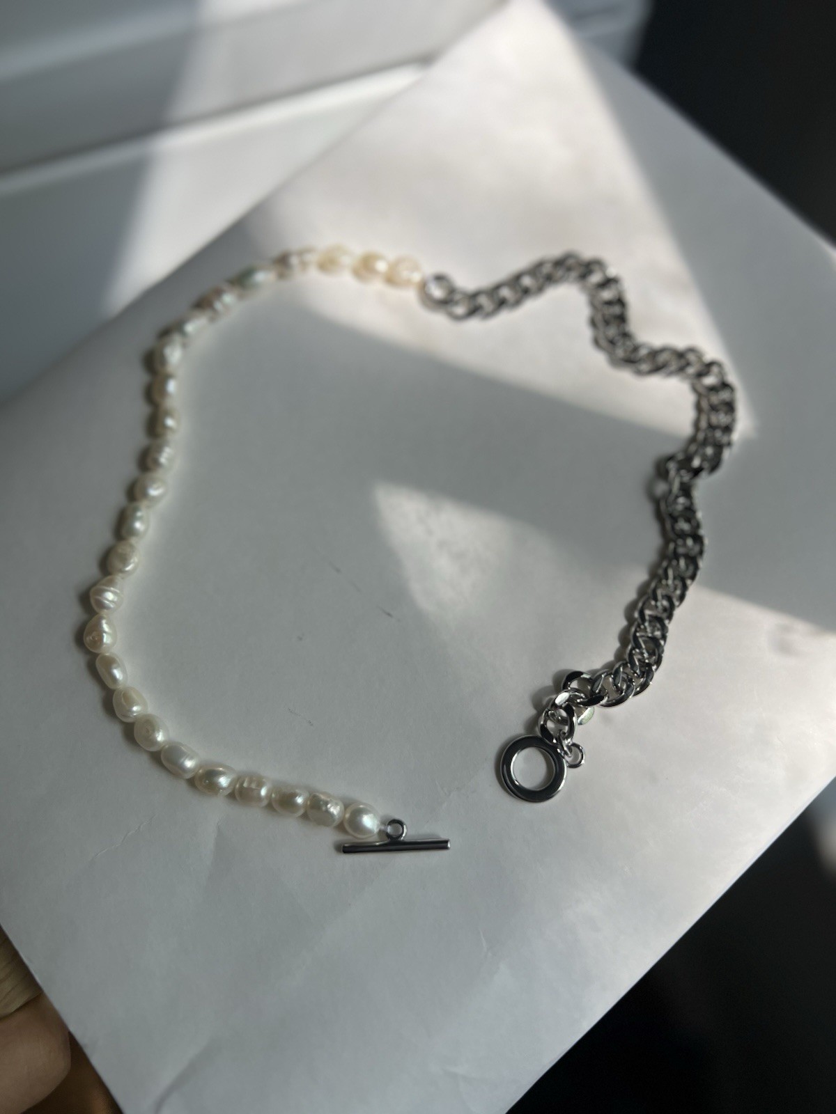 Freshwater Pearl Silver Chain Necklace Modern Statement Jewelry Gift