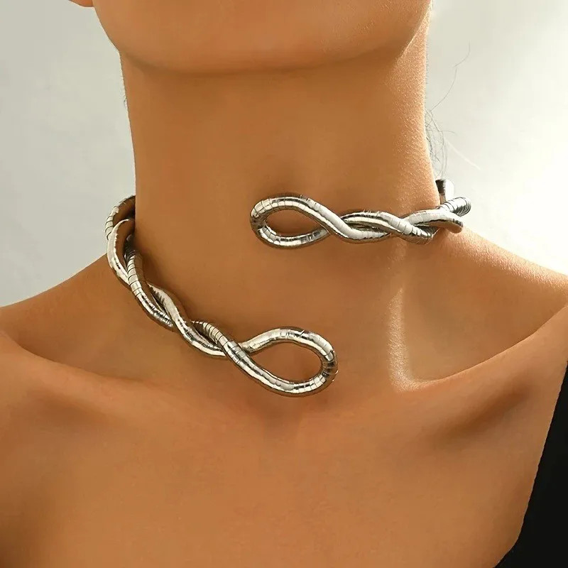 Geometric Long Chain Necklace Multilayer Bendable Link 70cm Women Jewelry