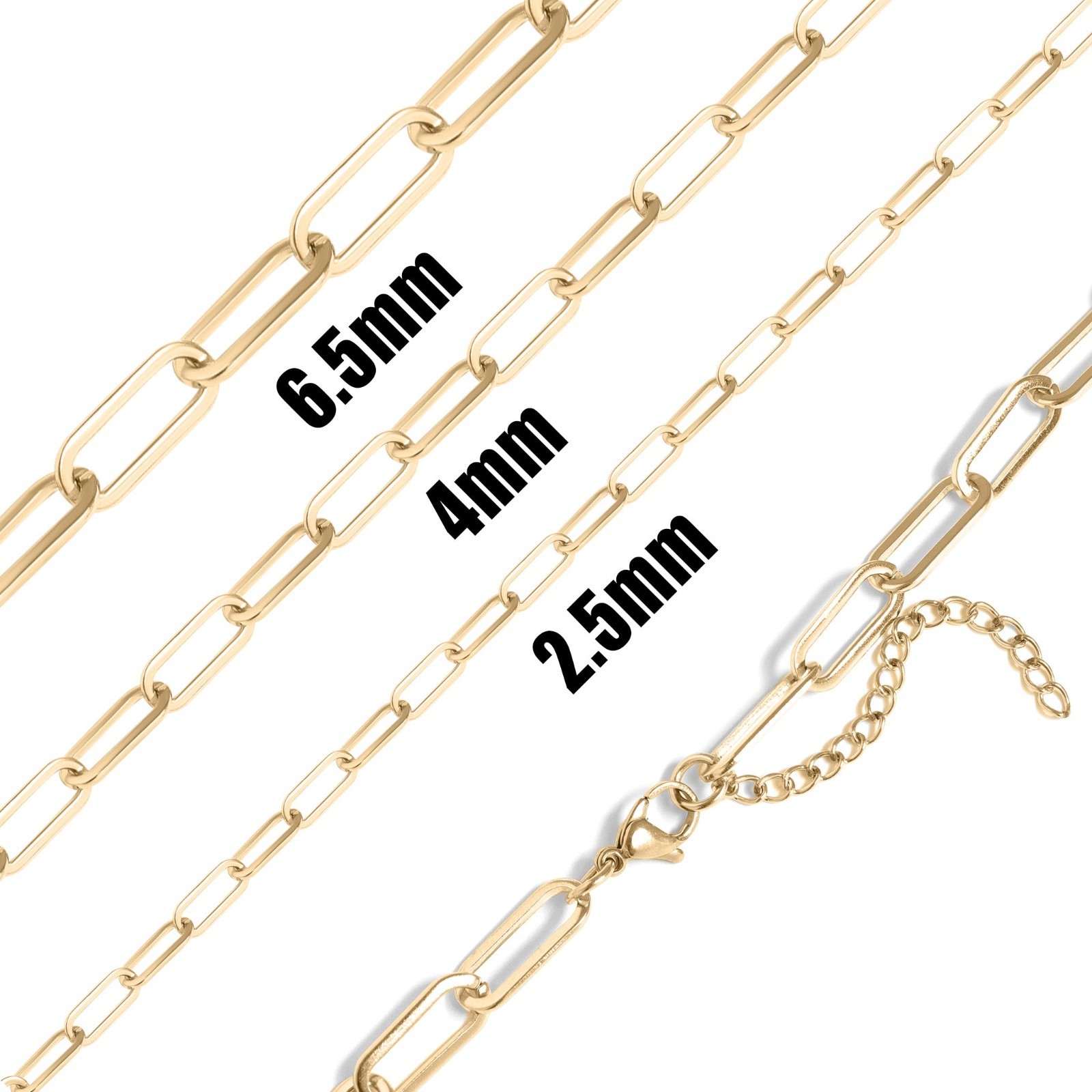 Necklace Paperclip Chain 18K Gold 2.5mm-6.5mm 14-30″
