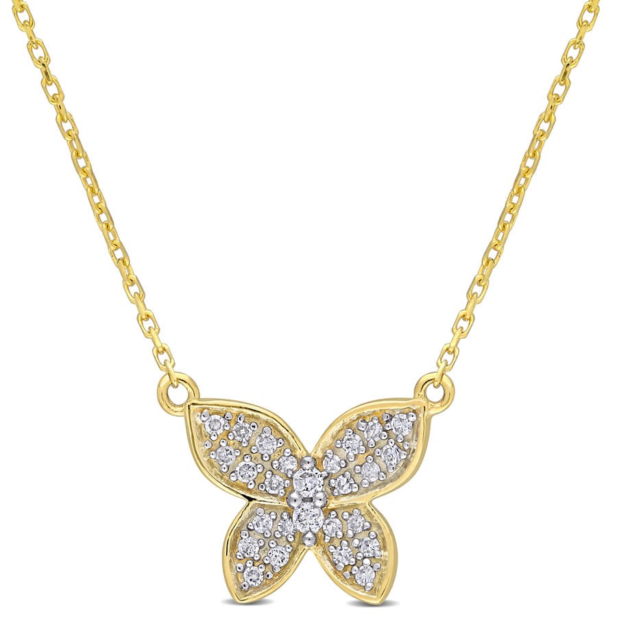 AMOUR 1/8 CT TW Diamond Butterfly Pendant with Chain In 10K Yellow Gold