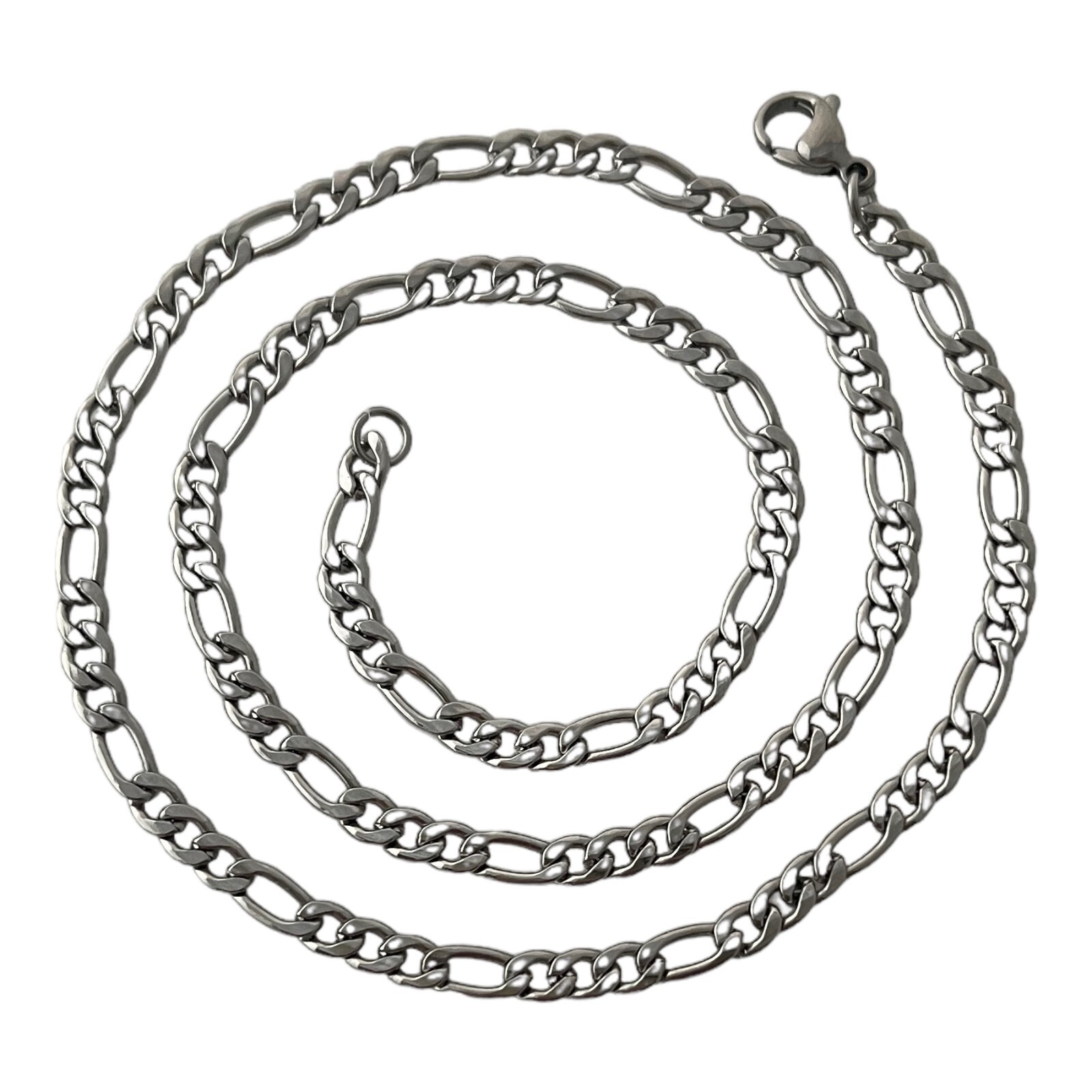 Solid 304 Stainless Steel 3.75mm Wide Figaro Link Chain Necklace 23 7/8 Inches
