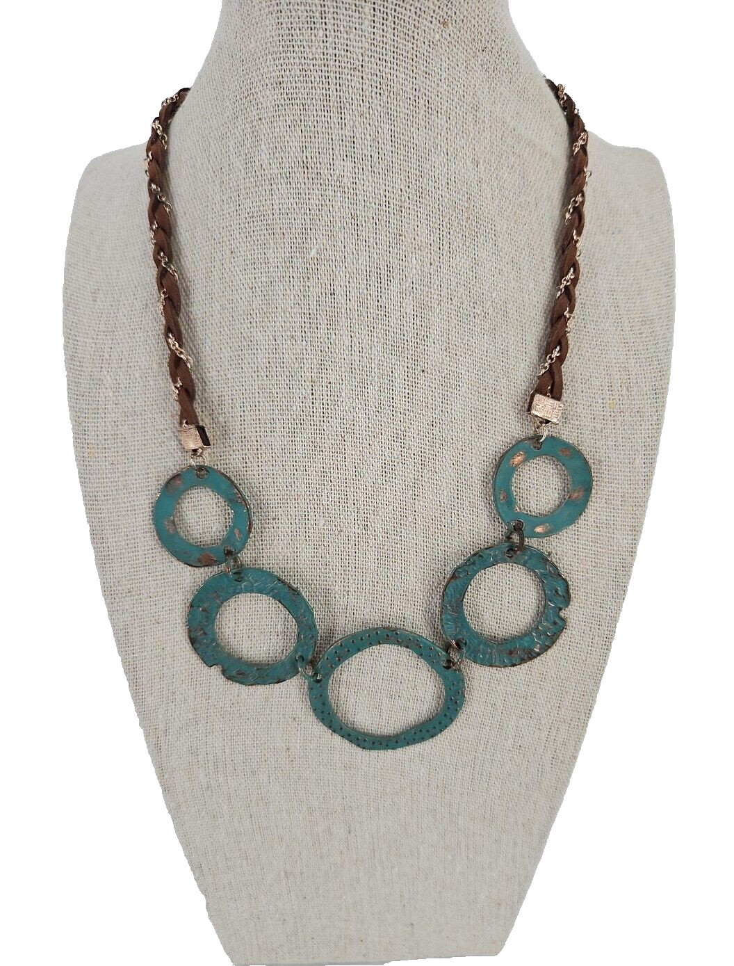 Versona Fashion Necklace Blue Bronze Metal Hammered Disc Ethnic Funky 16 inch