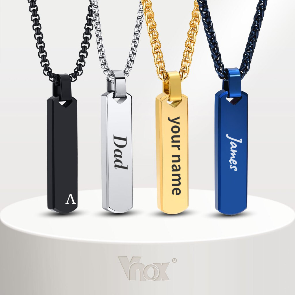 Vnox Personalized Bar Initial Necklaces for Men Boys Geometric Vertical Pendant