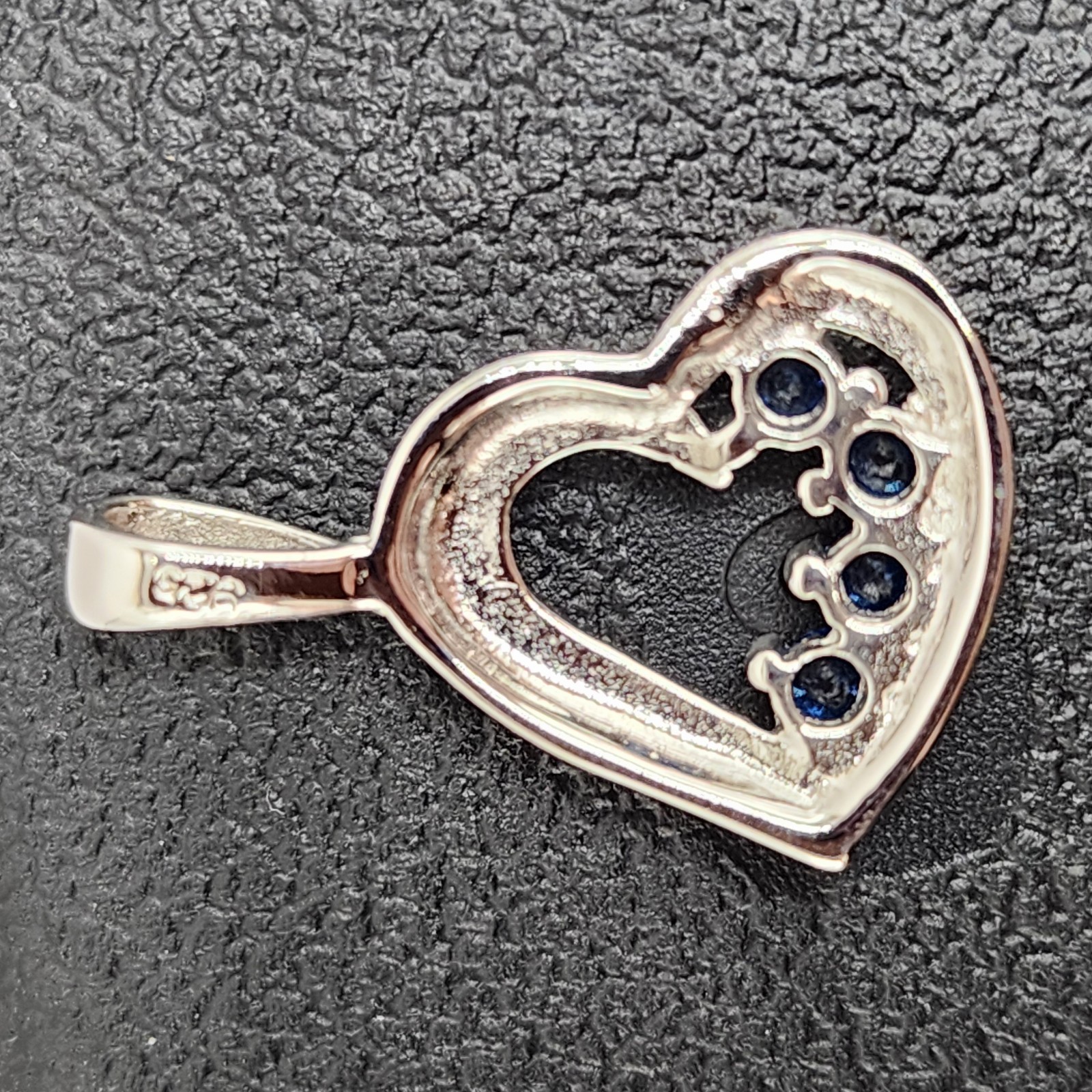 925 NEW Sterling Silver Pendant-Heart w/Blue Cubic Zirconias 19mm L 12mm W