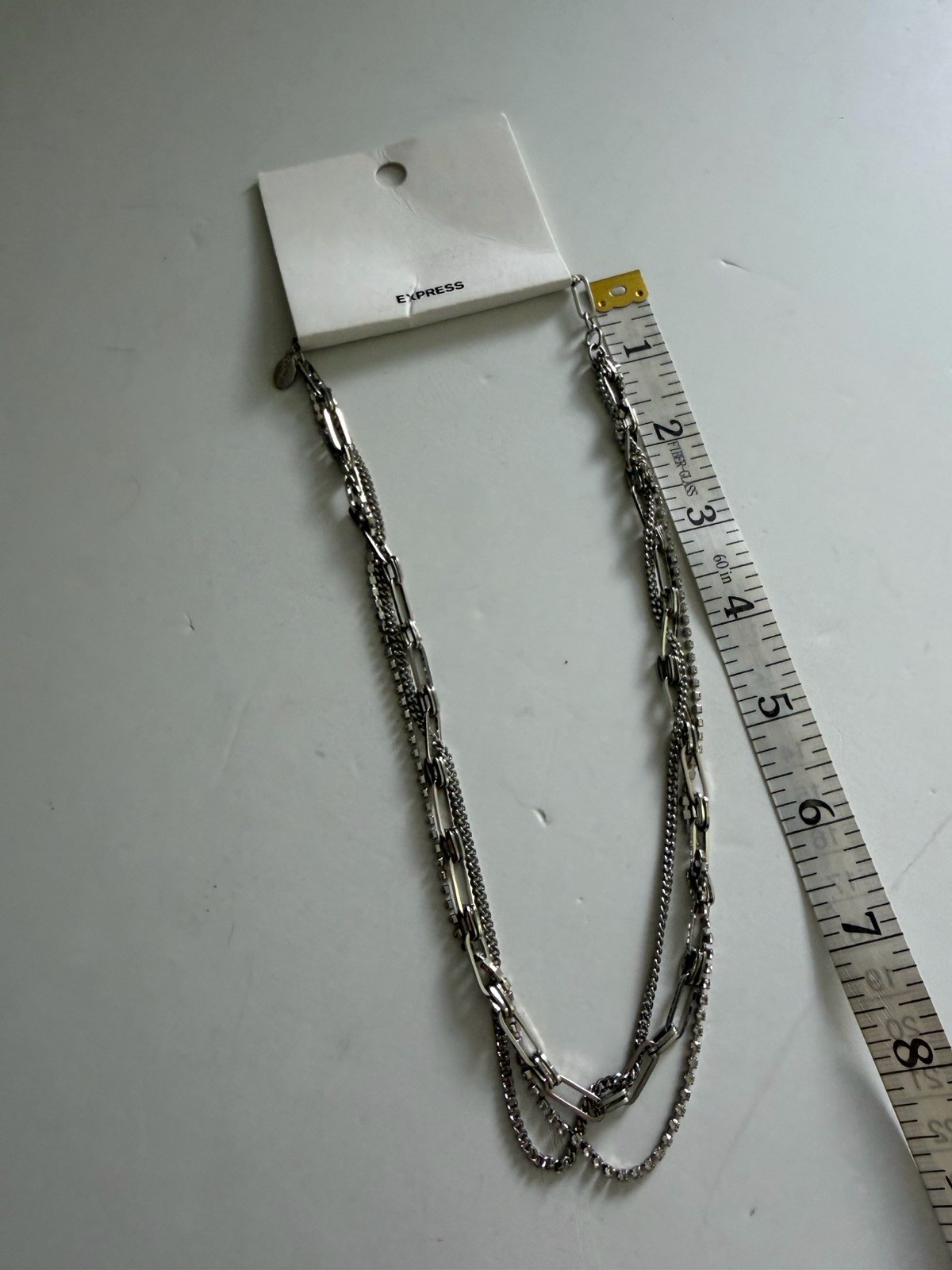New Express Layered Multi Chain Necklace Paperclip Link Rhinestones Twisted NWT