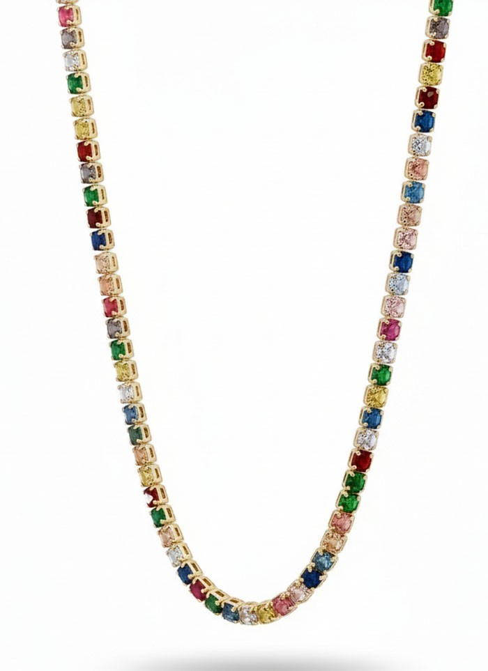 LAB CREATED MULTISTONES NECKLACE 14K YELLOW GOLD PLATED – New With Tag