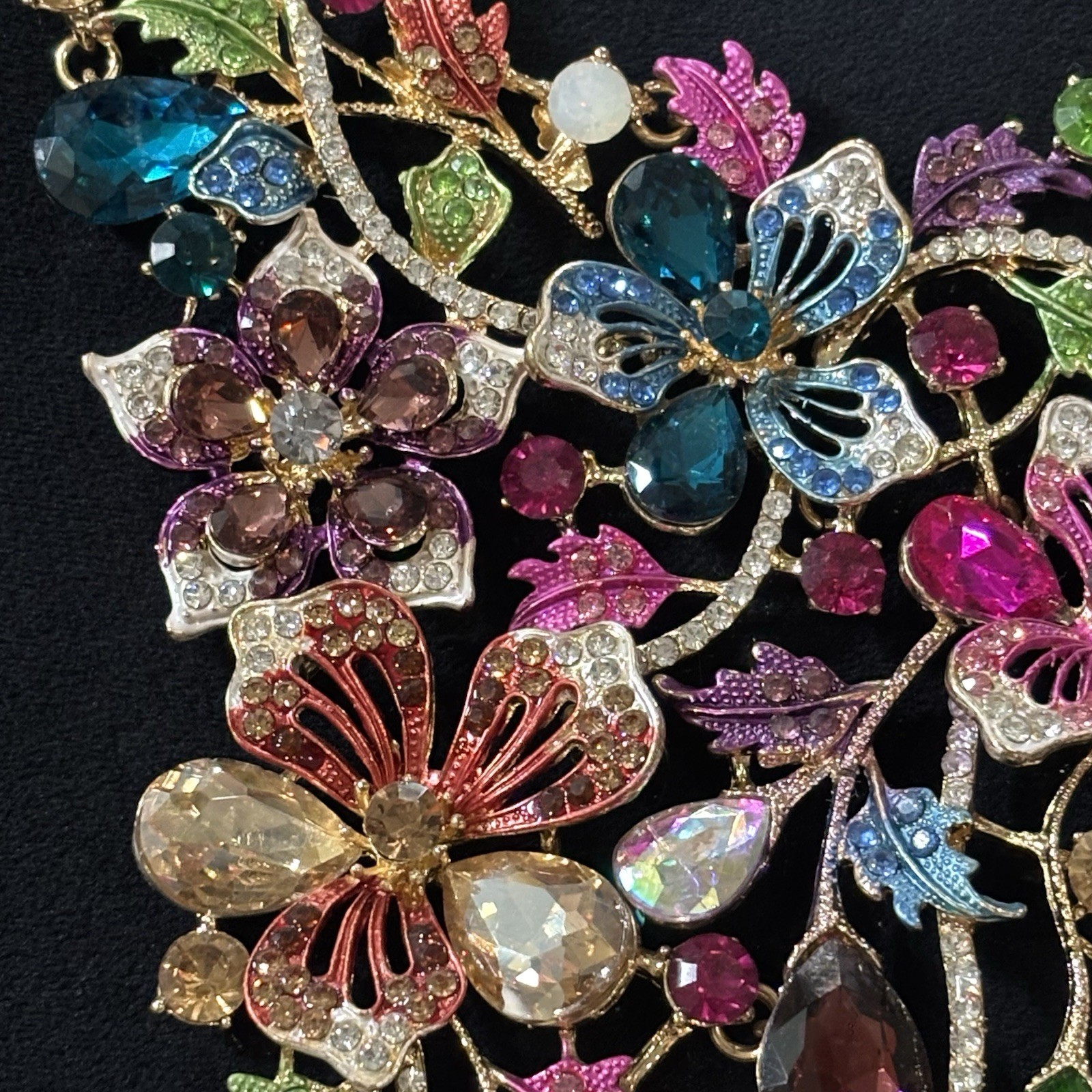 Christian Siriano Multicolor Floral Rhinestone Waterfall Bib Statement Necklace