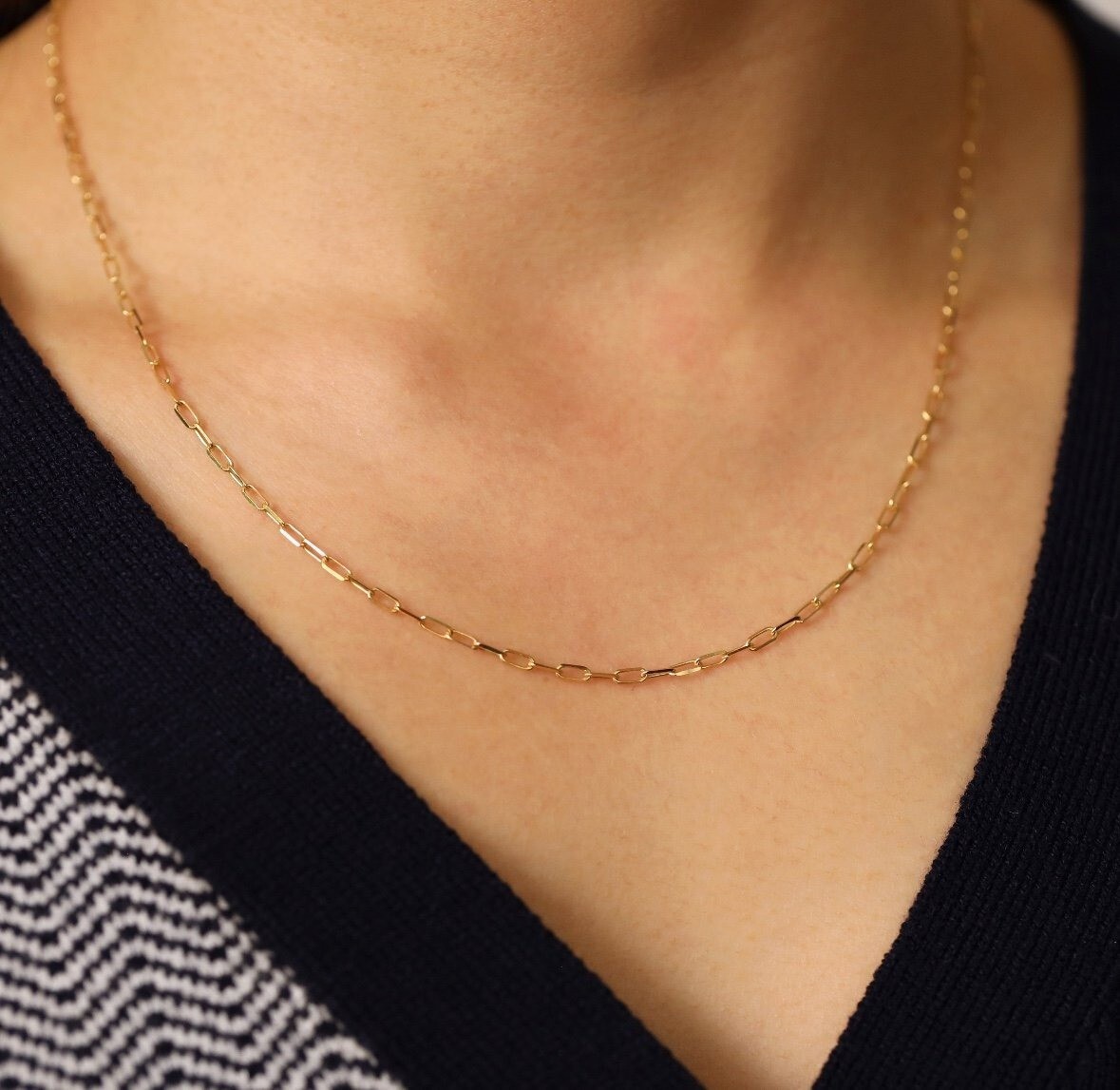 Dainty paper clip chain necklace Waterproof Gold chain Necklace Pretty layering