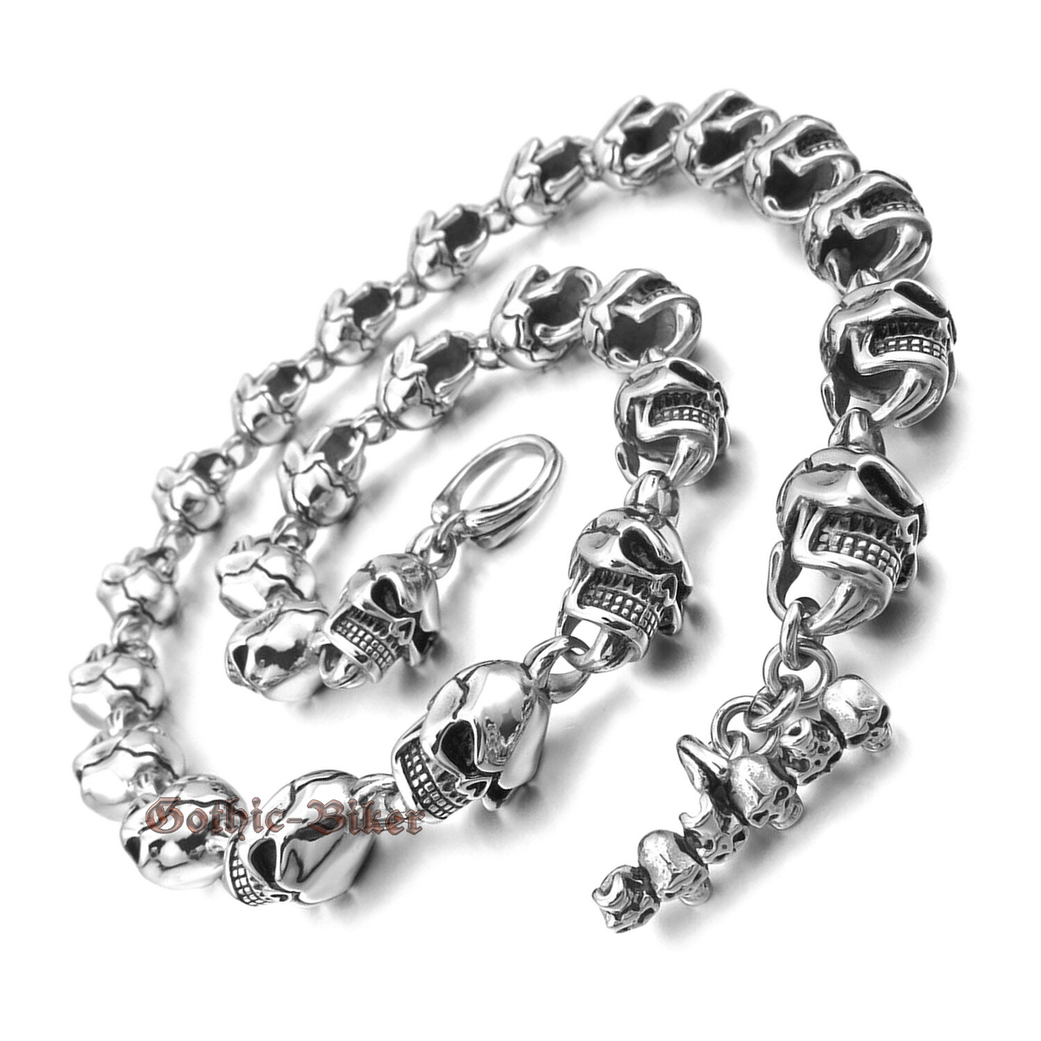 Heavy Mens Skull Bead Link Necklace Chain Biker Rocker Stainless Steel Jewelry