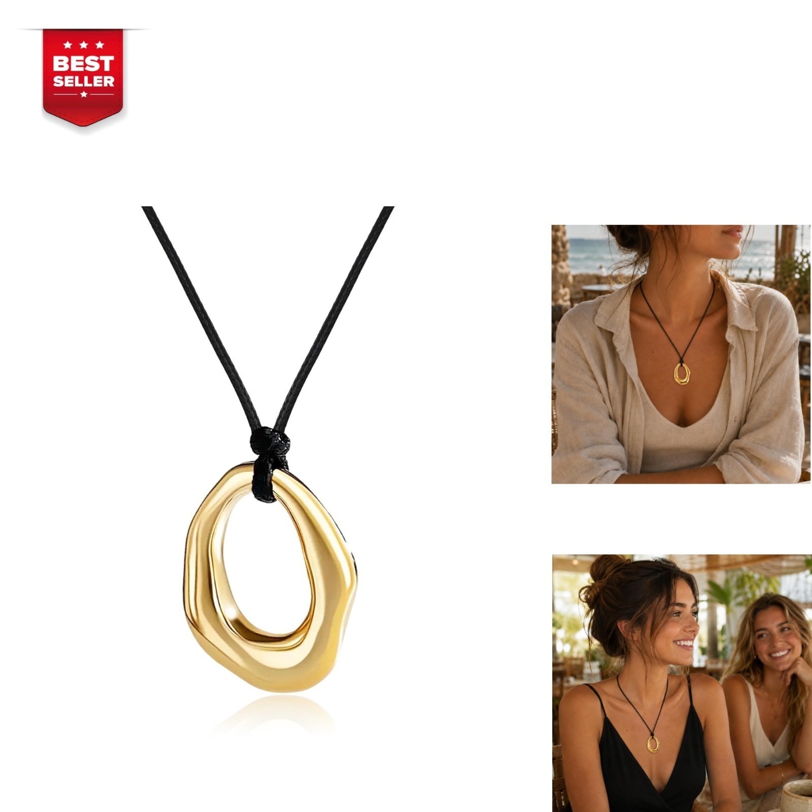 Boho Gold Pendant Necklace for Women – Chunky Statement Jewelry