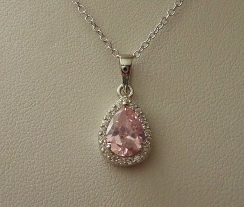 7.20 CT PINK / WHITE LAB SIMULANT DIAMOND PENDANT & EARRING SET STERLING SILVER