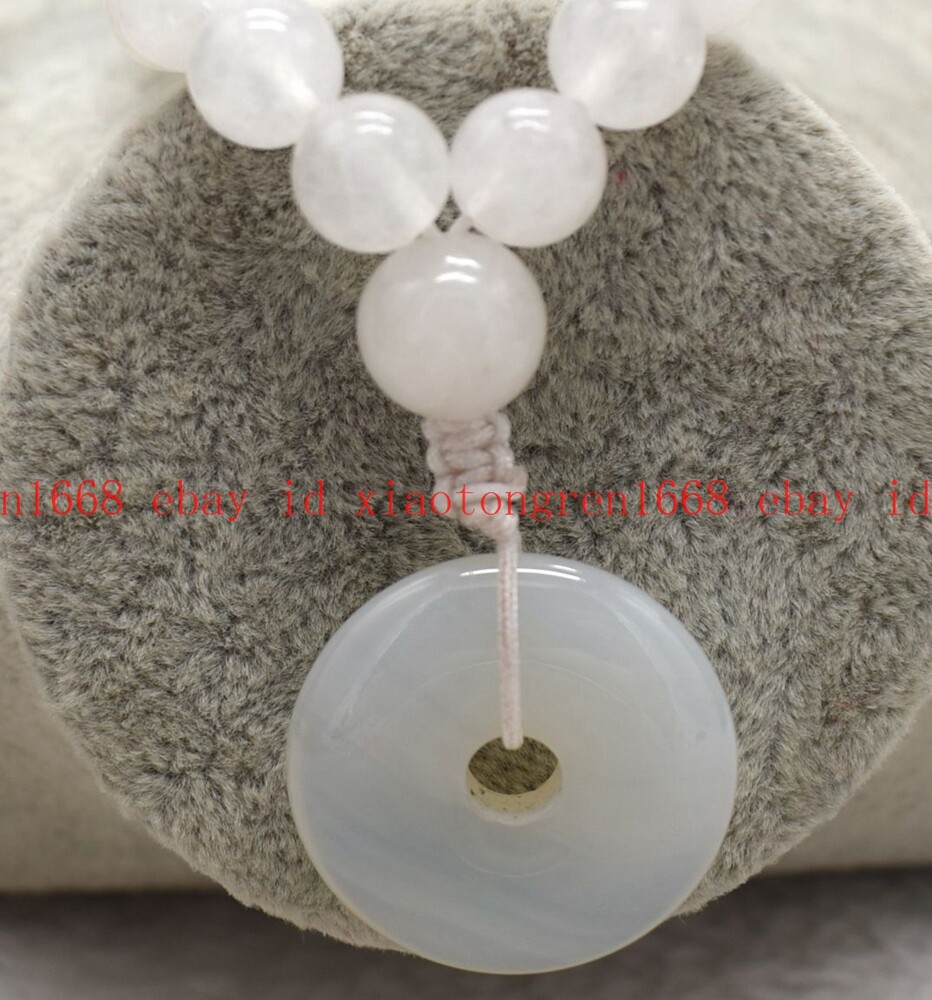 Natural 8mm White Jade & 30mm Circle Donut Gems Round Beads Necklace 16-22in