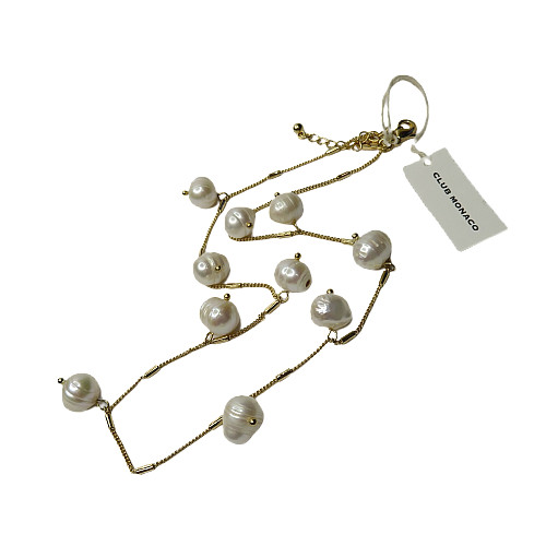 New Club Monaco Gold Tone & Faux Baroque Pearl Single Strand Charm Necklace 16″