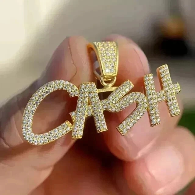 Customize Letter Pendant 3 Ct Round Cut Simulated Diamond 14K Yellow Gold Plated