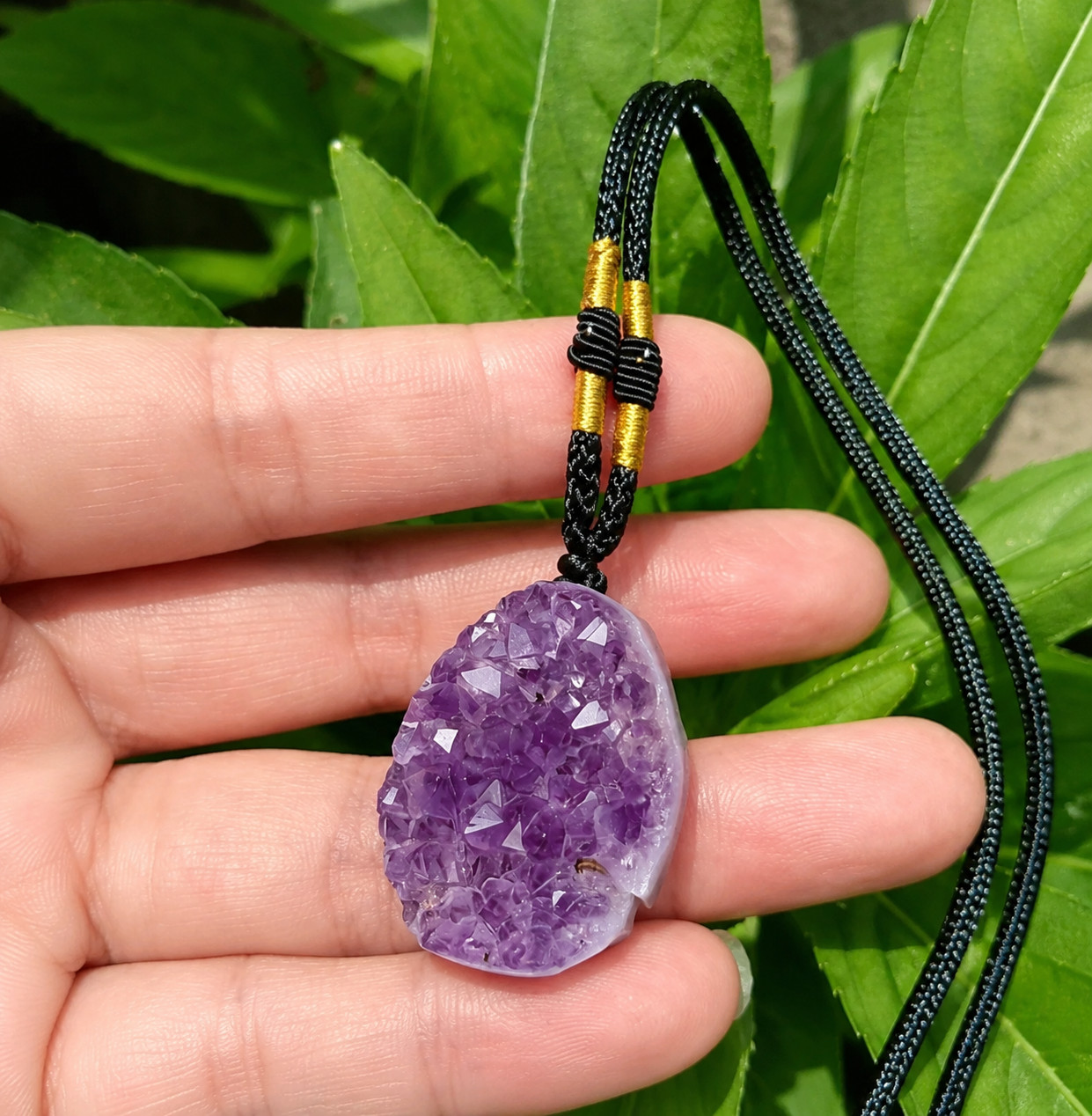 Natural Amethyst Cluster Pendant Necklace Raw Purple Crystal Jewelry Gift Women