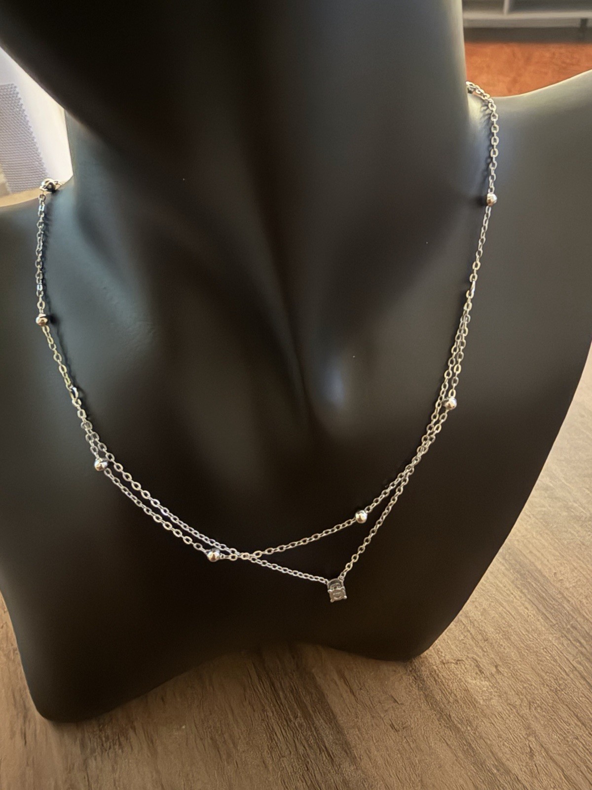 Silver Colored Layered Satellite Chain Featuring Small Beads And A Pendant