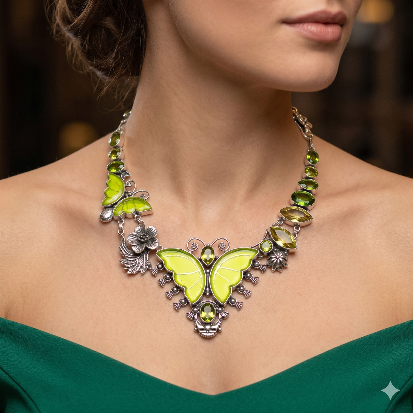 Genuine PERIDOT Mother Channel Set Chain Anniversary Necklace Jewelry 925 Silver