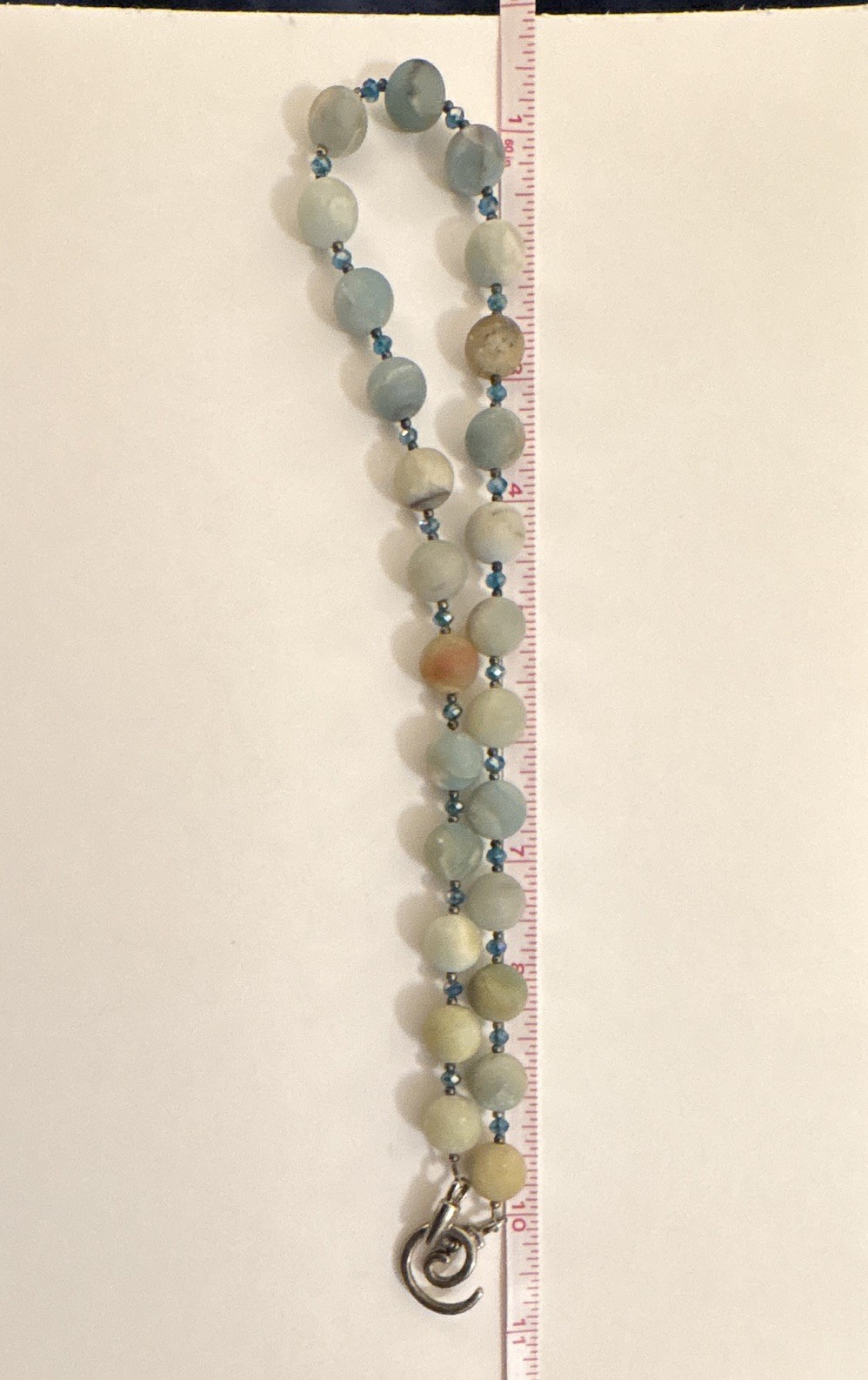 Handmade Blue/White Glass & Stone Beaded Necklace 20 in Ball/Bead Toggle