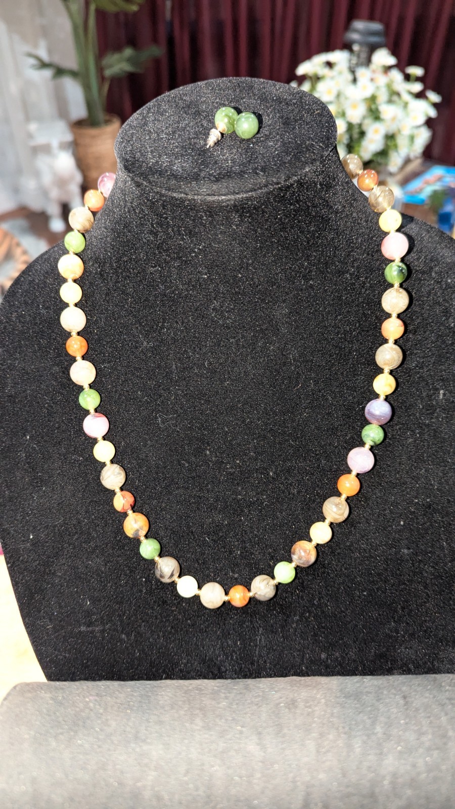 Multicolor Round Stone Beaded Necklace Ball With Matching Earrings