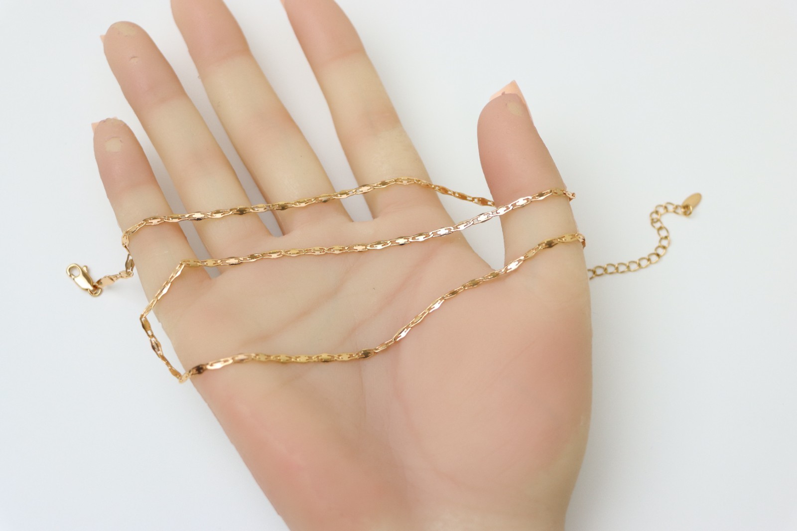 Adjustable Chain, XPNL0188 Shiny Flat Link Rose Gold Necklace,