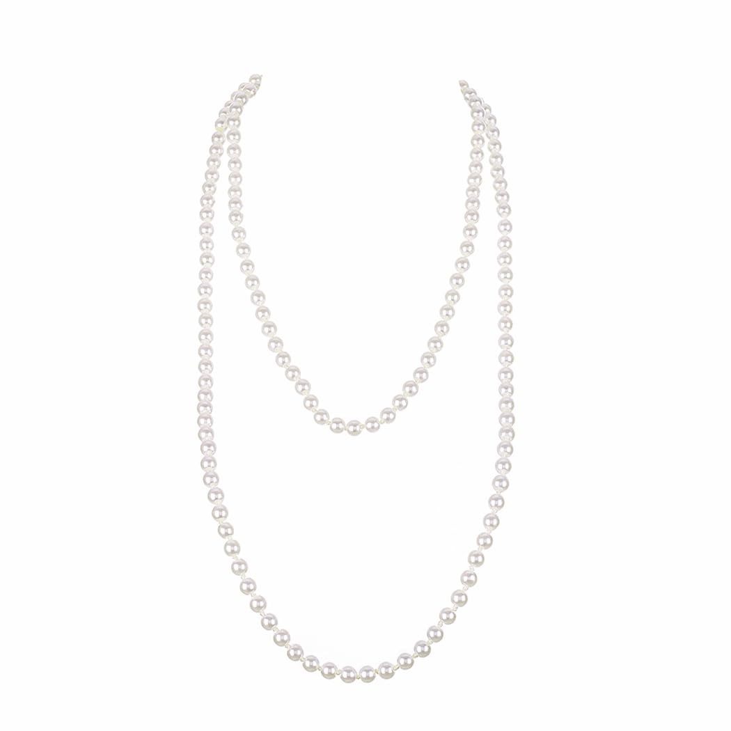 Long Pearl Necklaces for Women Faux Pearl Strand Necklace Statement Beaded Ne…