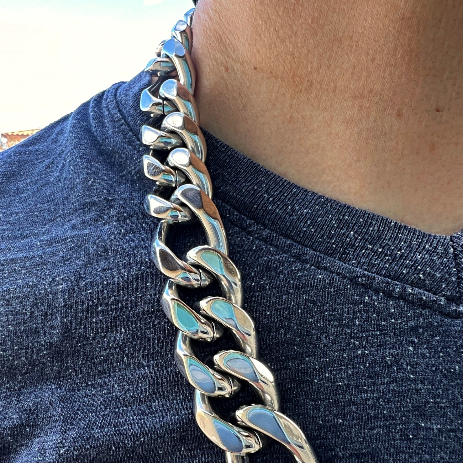 Mens Figaro Link Chain 316L Stainless Steel Heavy Necklace 22MM Thick 18″-30″ in