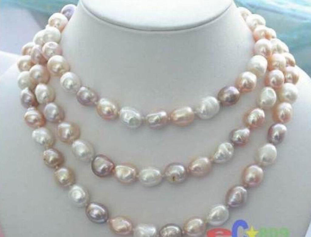Fine Genuine Natural 7-8mm Baroque Multicolor Freshwater Pearl Long Necklace 46″