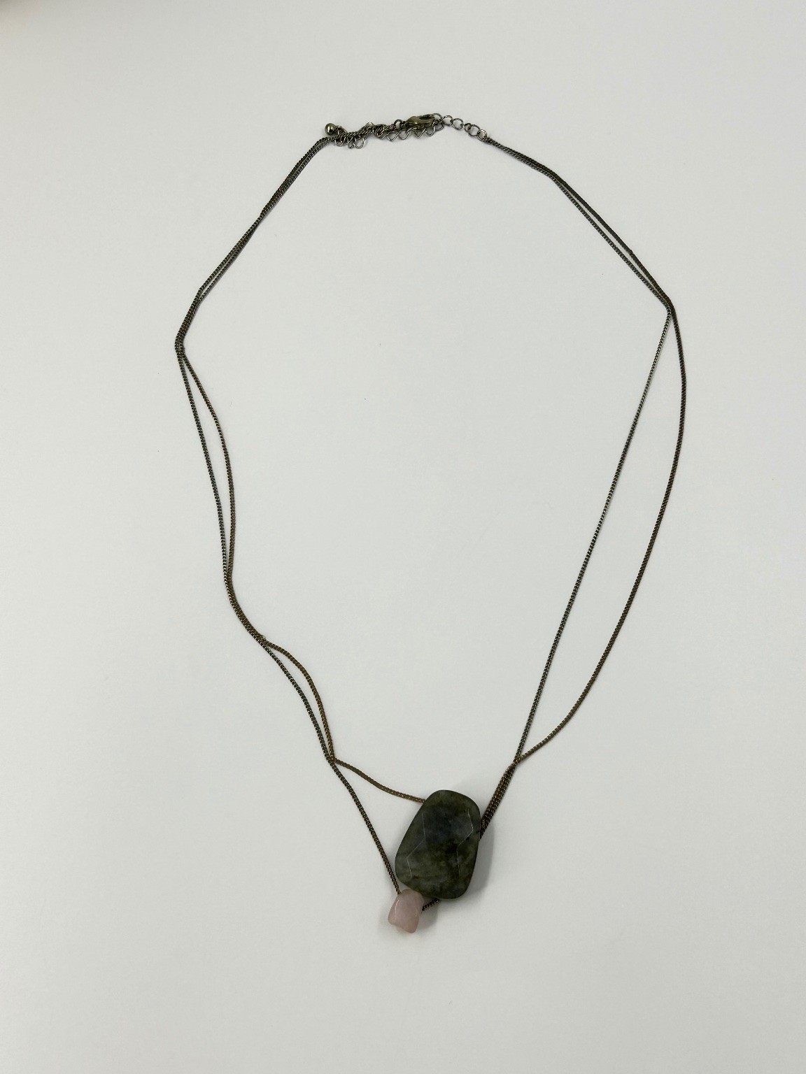Natural Stone Pendant Necklace Labradorite Rose Quartz 24-27in Chain
