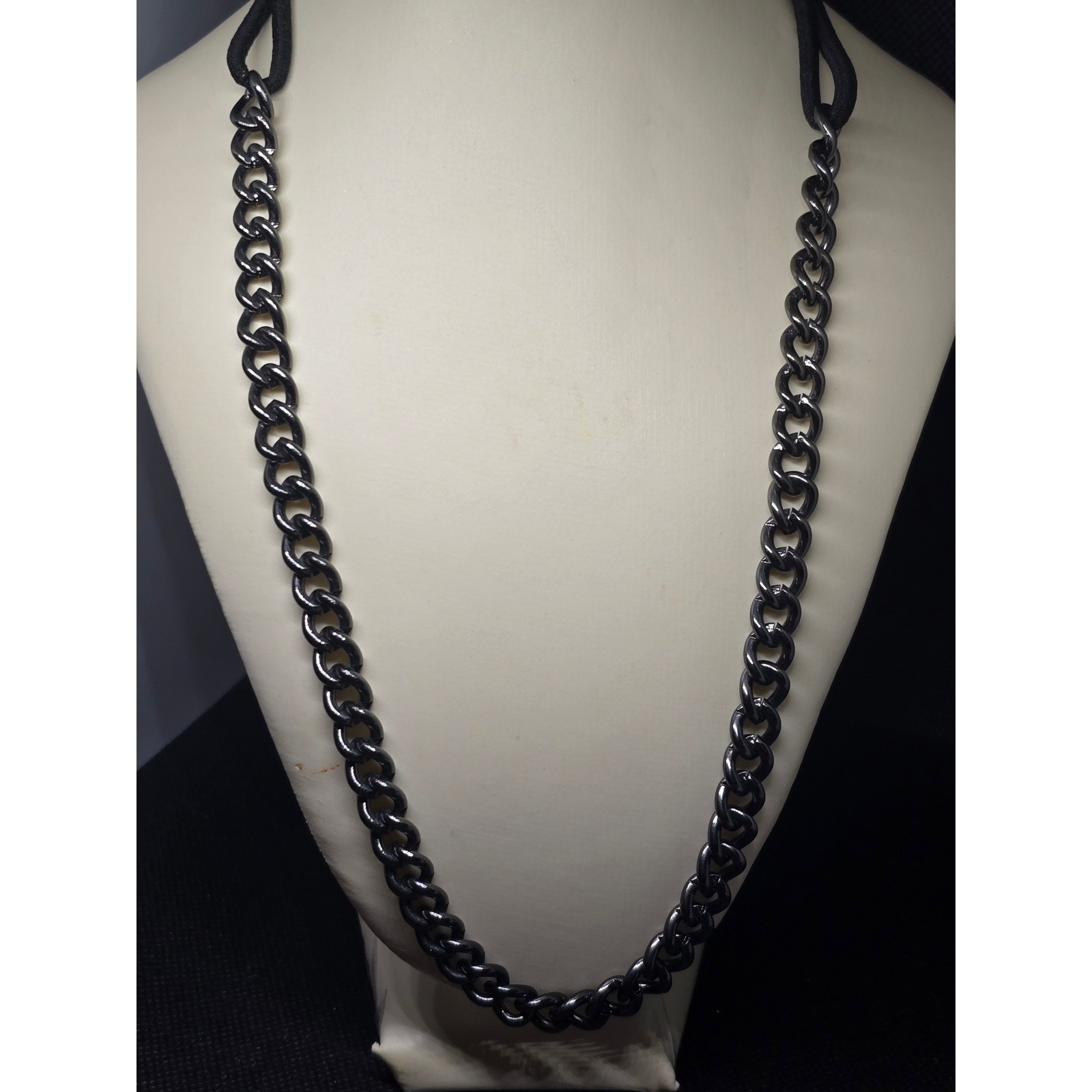 Claire’s Charcoal Metal Curb Link Chain Necklace W/ Black Cording 10in, Grundge
