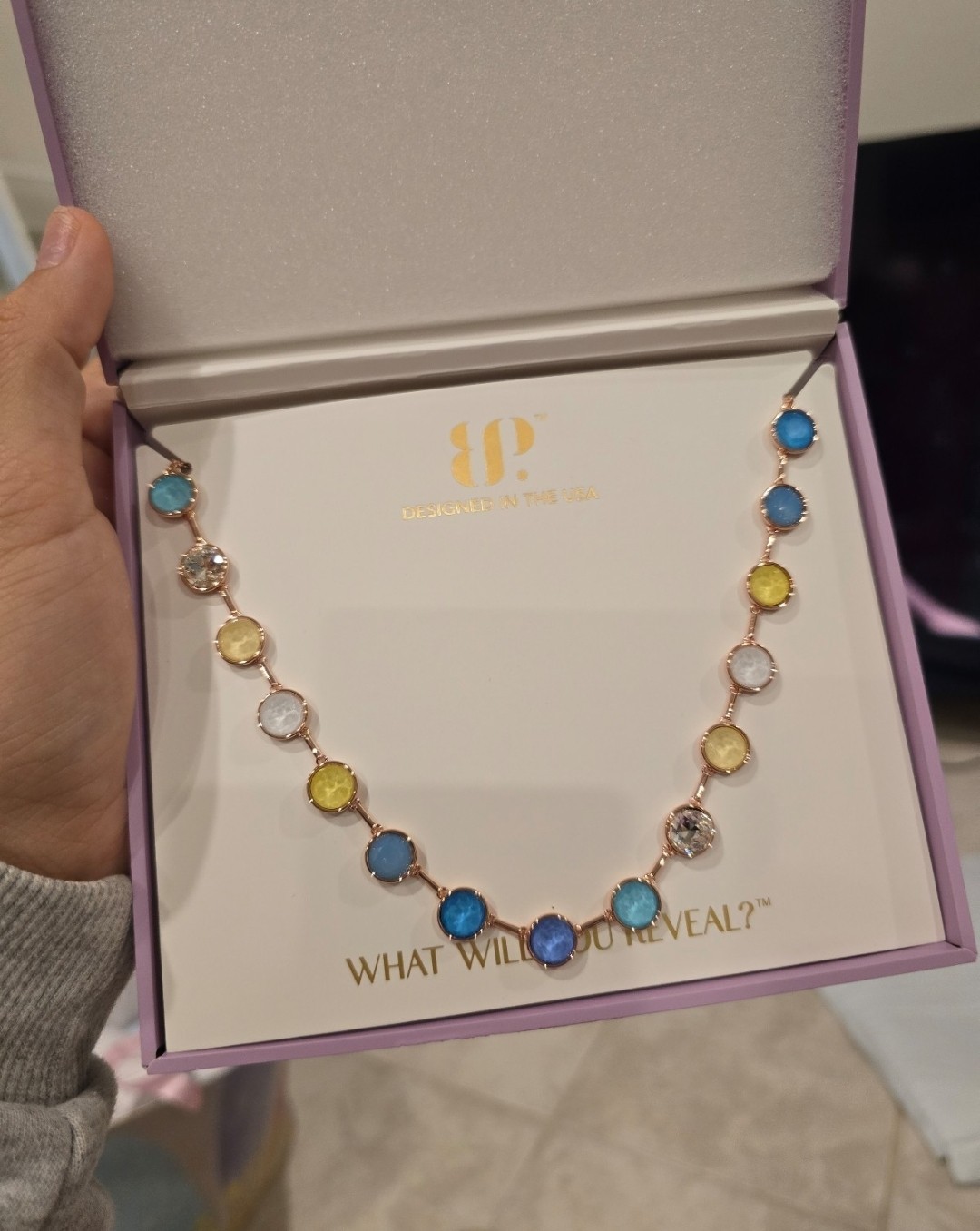 The Getaway Necklace NK39490 Rose Gold Plated Blue Crystal Adj 27in