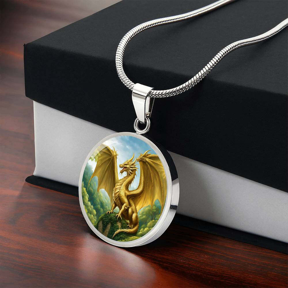 Dragon Gold Forest Engraved Necklace in Gold or Silver