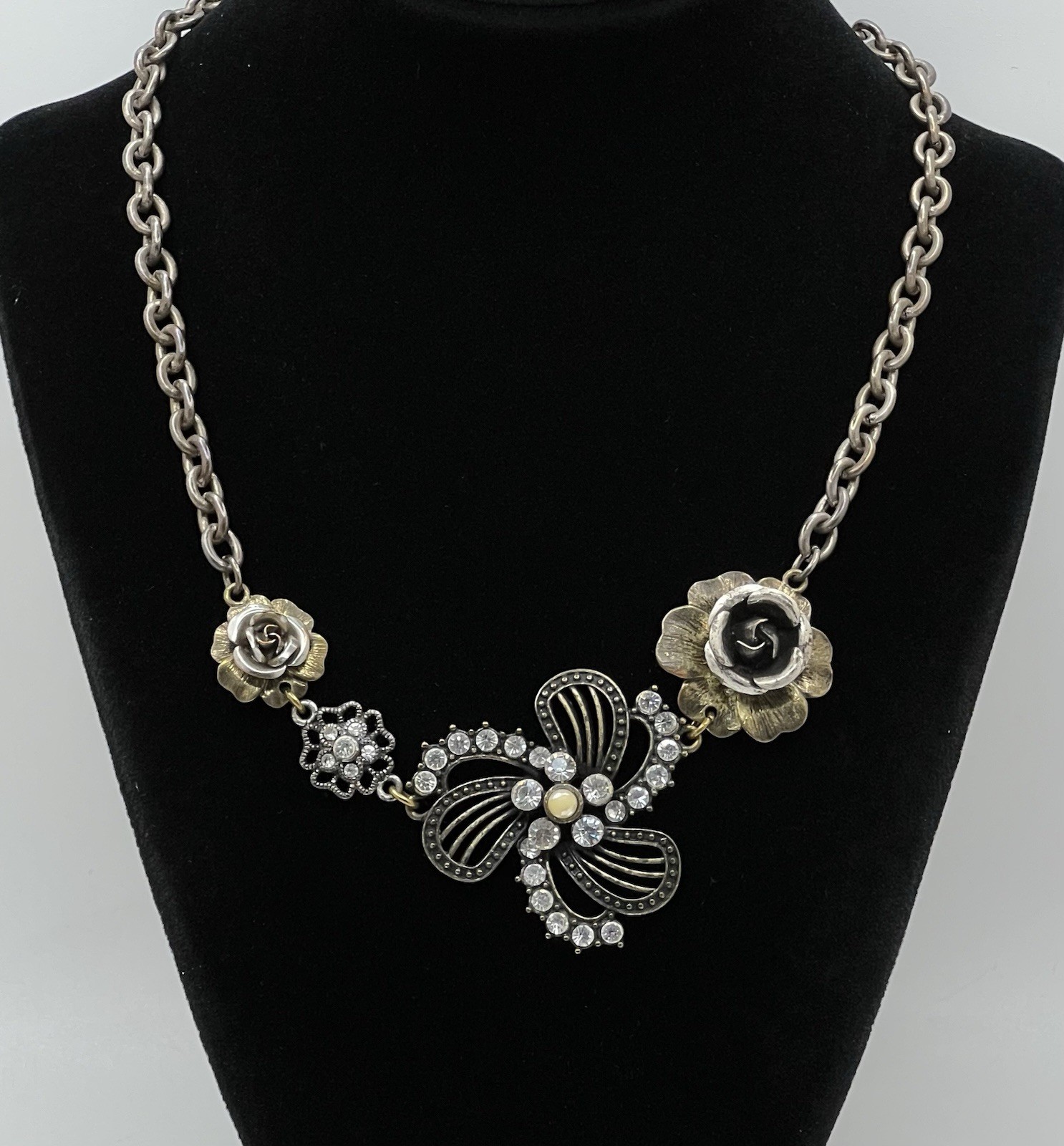 American Eagle Outfitters- Multi Metal & Rhinestone Floral Adjustable Necklace