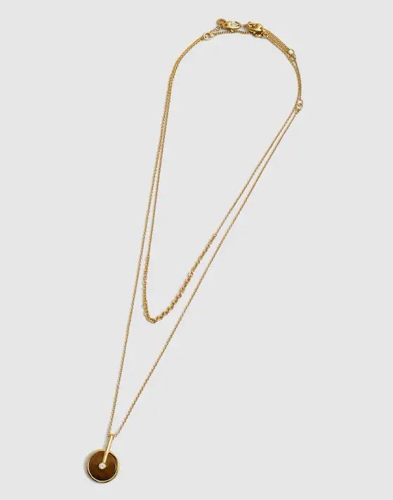 Madewell Two-Pack Stone Inlay Coin Necklace Set Tigers Eye NEW