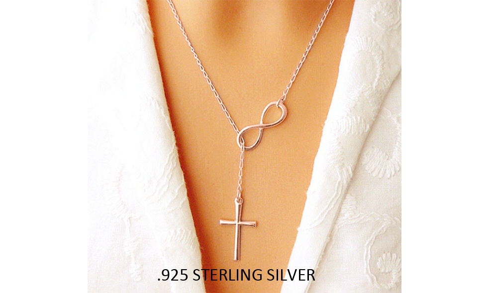 Solid 925 Sterling Silver Infinity Cross Necklace For Women Made In Italy – 18″