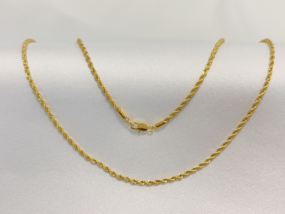 18K Yellow Gold Solid 2.5mm Rope Chain Diamond Cut Pendant Necklace 20″ Chain
