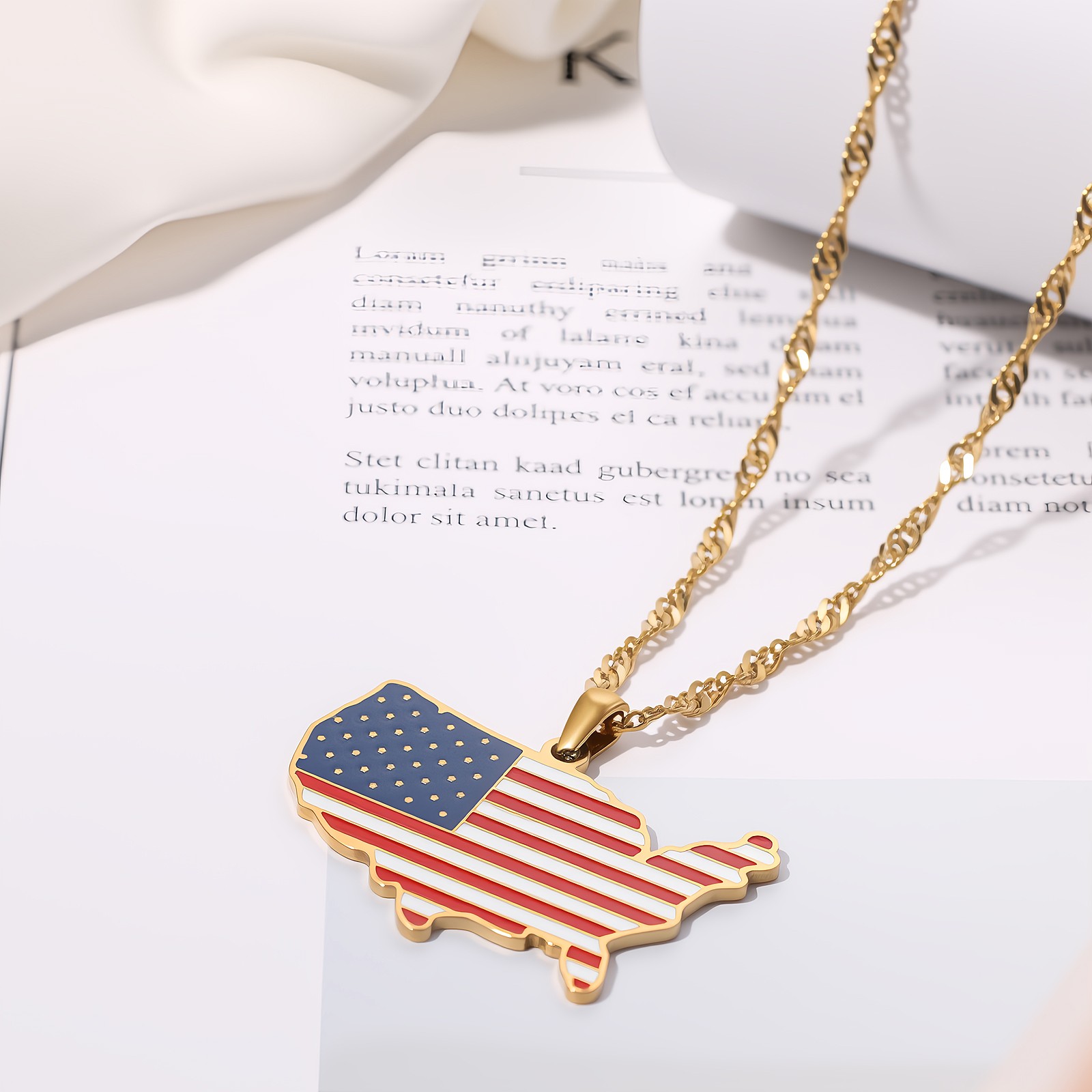 Unisex World Cup Country Map&Flag Pendant Stainless Steel Necklace Lockbone Link